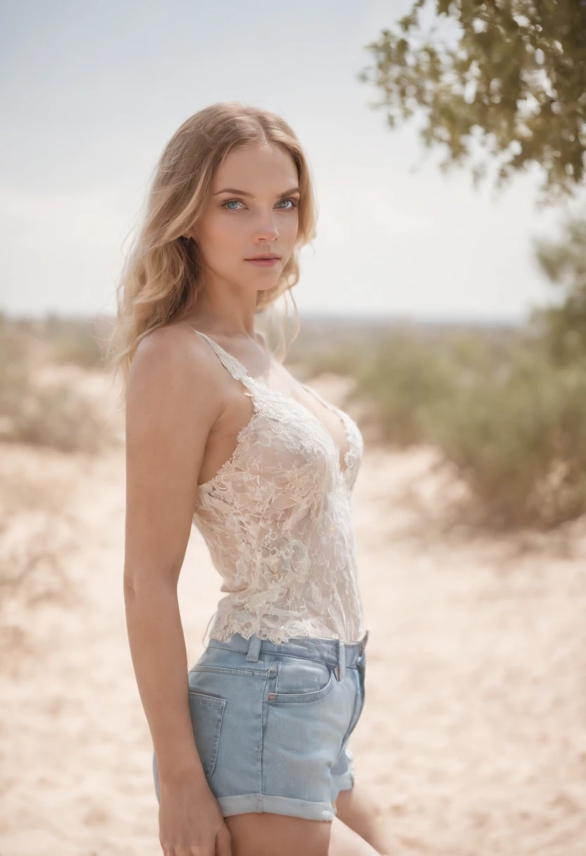 /White girl, sky blue eyes, hot body, wearing short pants , lace, full body profile --auto