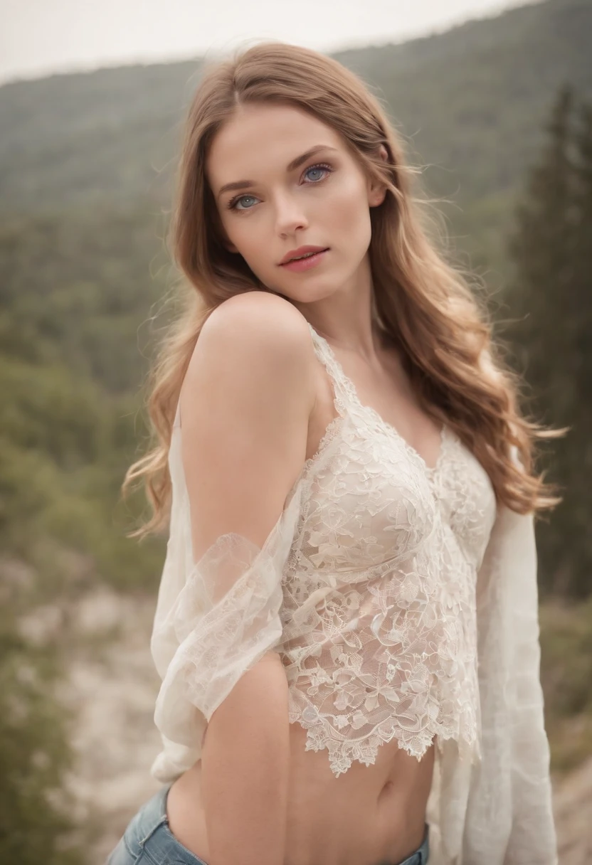 /White girl, sky blue eyes, hot body, wearing short pants , lace, full body profile --auto