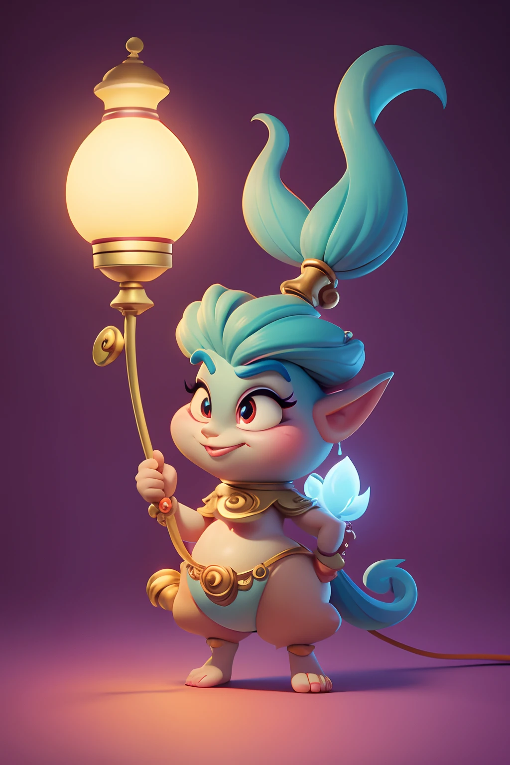 cartoon style drawing, faithful to the image, colorful, fun, A cartoon character of a lamp genie with talking eyes and mouth