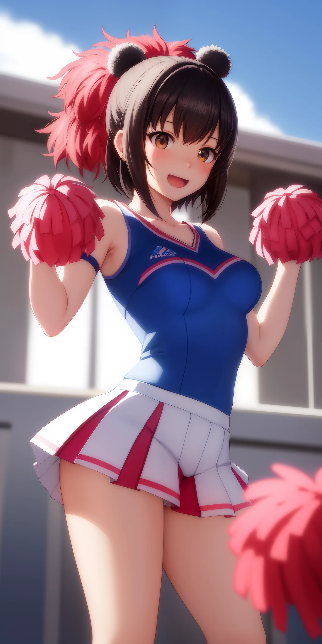 Anime girl in a cheerleader outfit with pom poms, Extremely detailed Artgerm, Trending on CGTacing:, Artgerm and Atey Ghailan, Trending on ArtStation Pixiv, Ilya Kuvshinov. 4 thousand, high quality fanart, IG Model | Artgerm, [ Trending in CGSeteration ]!!, Trending in CGTastation, excited expression