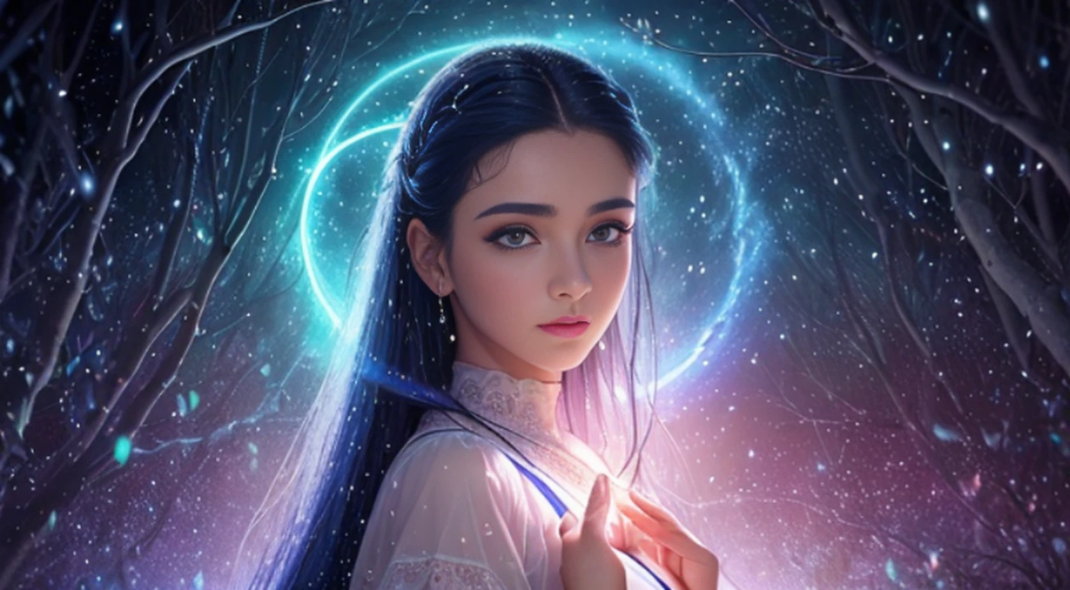 A woman in a light pink dress standing in a cherry forest, Artgerm, paisagem realista, Artgerm detalhado, olhos perfeitos, rosto perfeito, Ultra Detalhado, tiro de corpo inteiro, (Skindentation: 1.5), realista, realista, (obra-prima: 1.5), arte conceitual, detalhes intrincados, altamente detalhado, realista, octane rendering, 8K, motor irreal, dinamic pose, melhor qualidade, alta resolução, (rosto realista: 1.1), (hiper-realismo: 1.1) , ((full_body)), olhos perfeitos, (pele brilhante: 1.2), ((penteado))), ((perfect hands))), (fundo muito detalhado), ((dynamic background), ((rain day), (cerejeiras), ((1girl)), Vestindo um manto, (((Manto de fluxo))), ((Olhos detalhados, Olhos de alta qualidade, Rosto de alta qualidade)), vestido azul claro extremamente complexos, magical robes), magia, (dramatic), epic, campo de flores, profundidade de campo, bokeh, 4k, gotica, cinzas, particules.