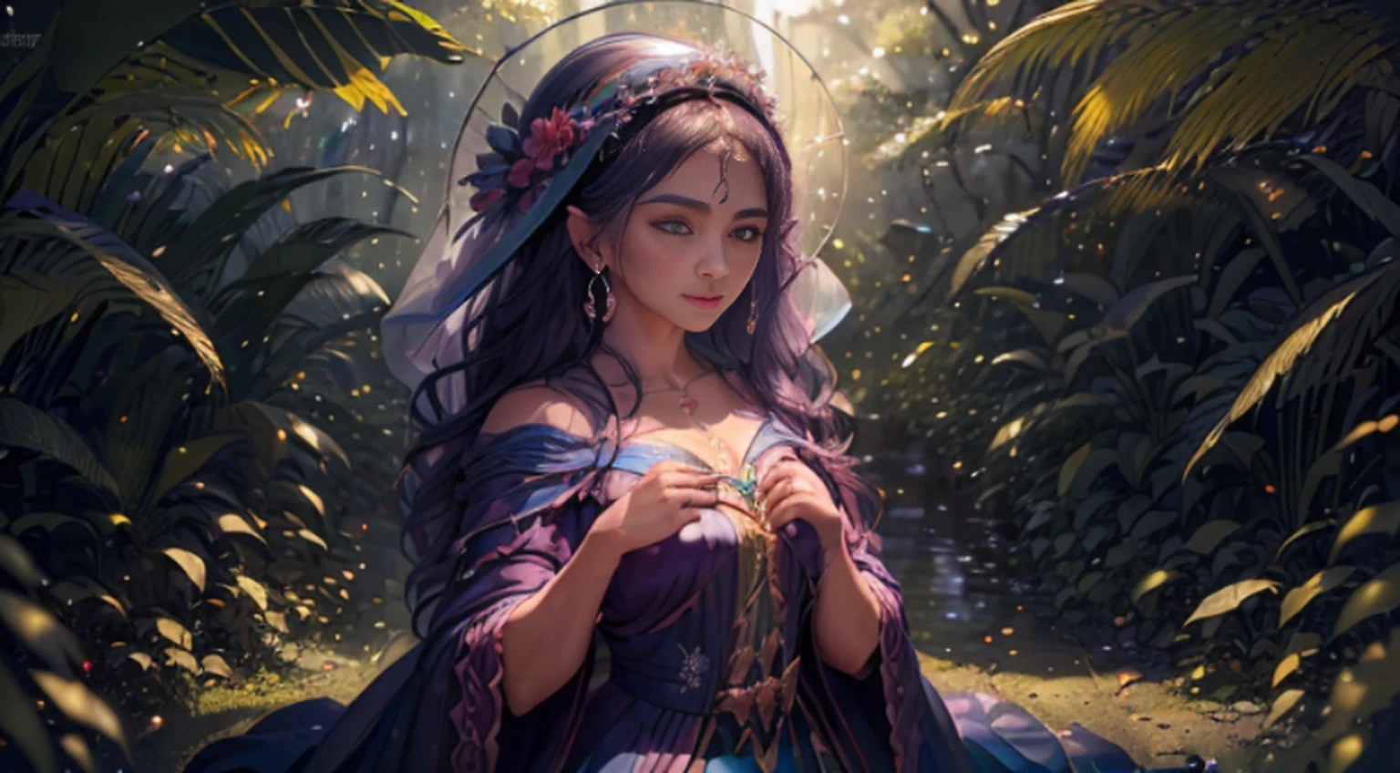 A woman in a light pink dress standing in a cherry forest, Artgerm, paisagem realista, Artgerm detalhado, olhos perfeitos, rosto perfeito, Ultra Detalhado, tiro de corpo inteiro, (Skindentation: 1.5), realista, realista, (obra-prima: 1.5), arte conceitual, detalhes intrincados, altamente detalhado, realista, octane rendering, 8K, motor irreal, dinamic pose, melhor qualidade, alta resolução, (rosto realista: 1.1), (hiper-realismo: 1.1) , ((full_body)), olhos perfeitos, (pele brilhante: 1.2), ((penteado))), ((perfect hands))), (fundo muito detalhado), ((dynamic background), ((rain day), (cerejeiras), ((1girl)), Vestindo um manto, (((Manto de fluxo))), ((Olhos detalhados, Olhos de alta qualidade, Rosto de alta qualidade)), vestido azul claro extremamente complexos, magical robes), magia, (dramatic), epic, campo de flores, profundidade de campo, bokeh, 4k, gotica, cinzas, particules.