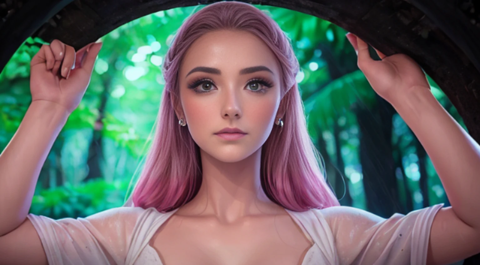 A woman in a light pink dress standing in a cherry forest, Artgerm, paisagem realista, Artgerm detalhado, olhos perfeitos, rosto perfeito, Ultra Detalhado, tiro de corpo inteiro, (Skindentation: 1.5), realista, realista, (obra-prima: 1.5), arte conceitual, detalhes intrincados, altamente detalhado, realista, octane rendering, 8K, motor irreal, dinamic pose, melhor qualidade, alta resolução, (rosto realista: 1.1), (hiper-realismo: 1.1) , ((full_body)), olhos perfeitos, (pele brilhante: 1.2), ((penteado))), ((perfect hands))), (fundo muito detalhado), ((dynamic background), ((rain day), (cerejeiras), ((1girl)), Vestindo um manto, (((Manto de fluxo))), ((Olhos detalhados, Olhos de alta qualidade, Rosto de alta qualidade)), vestido azul claro extremamente complexos, magical robes), magia, (dramatic), epic, campo de flores, profundidade de campo, bokeh, 4k, gotica, cinzas, particules.