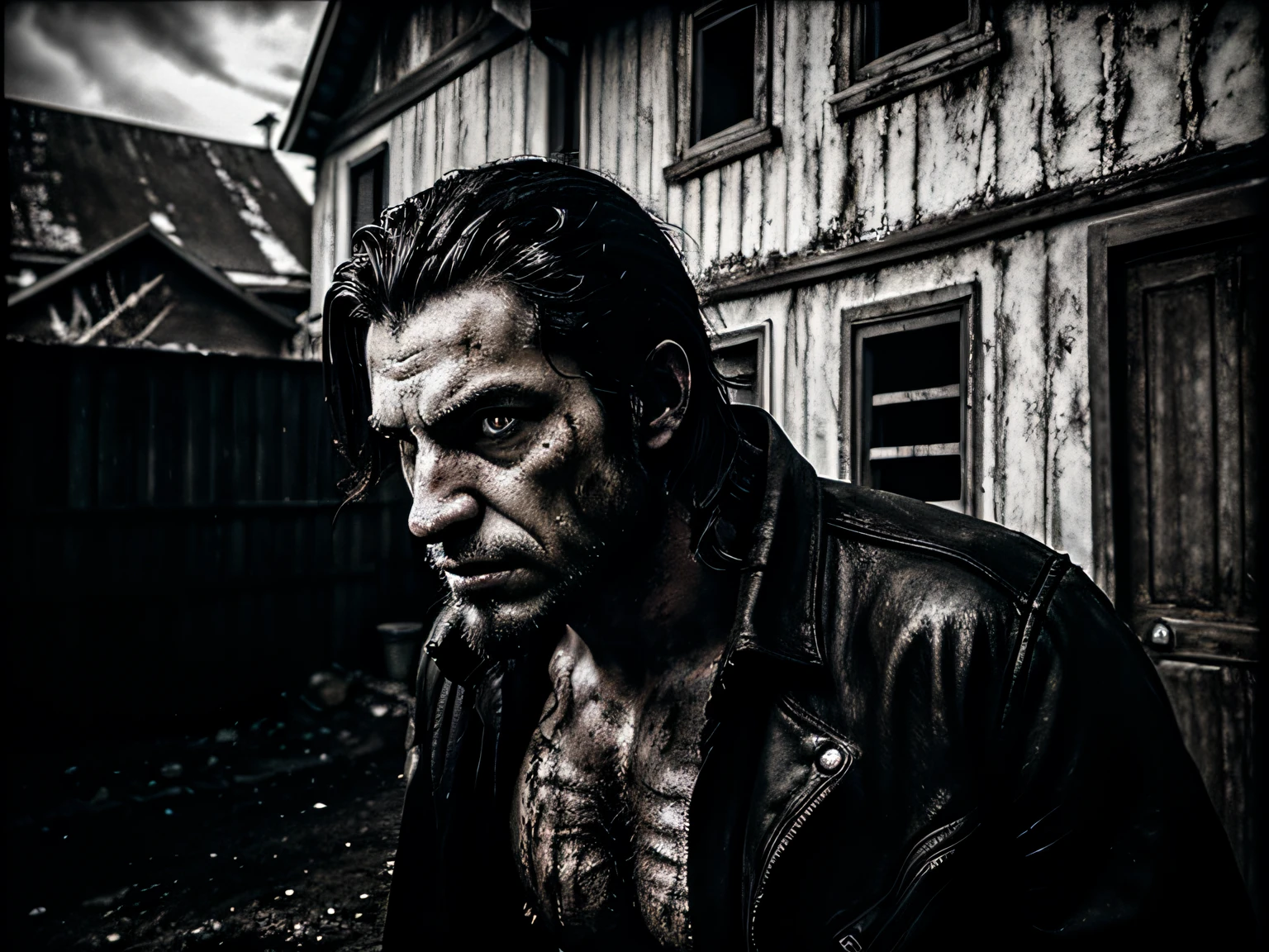 rugged and rough-looking gangsters, detailed tattoos, piercings, weathered coats, dark and gritty atmosphere, cinematic lighting, moody colors, high contrast, grungy textures, dramatic poses, intense expressions, (best quality,4k,8k,highres,masterpiece:1.2),ultra-detailed,(realistic,photorealistic,photo-realistic:1.37),dark and moody,cinematic,chiaroscuro lighting,moody color palette,gritty and grungy,intense expressions,dramatic poses