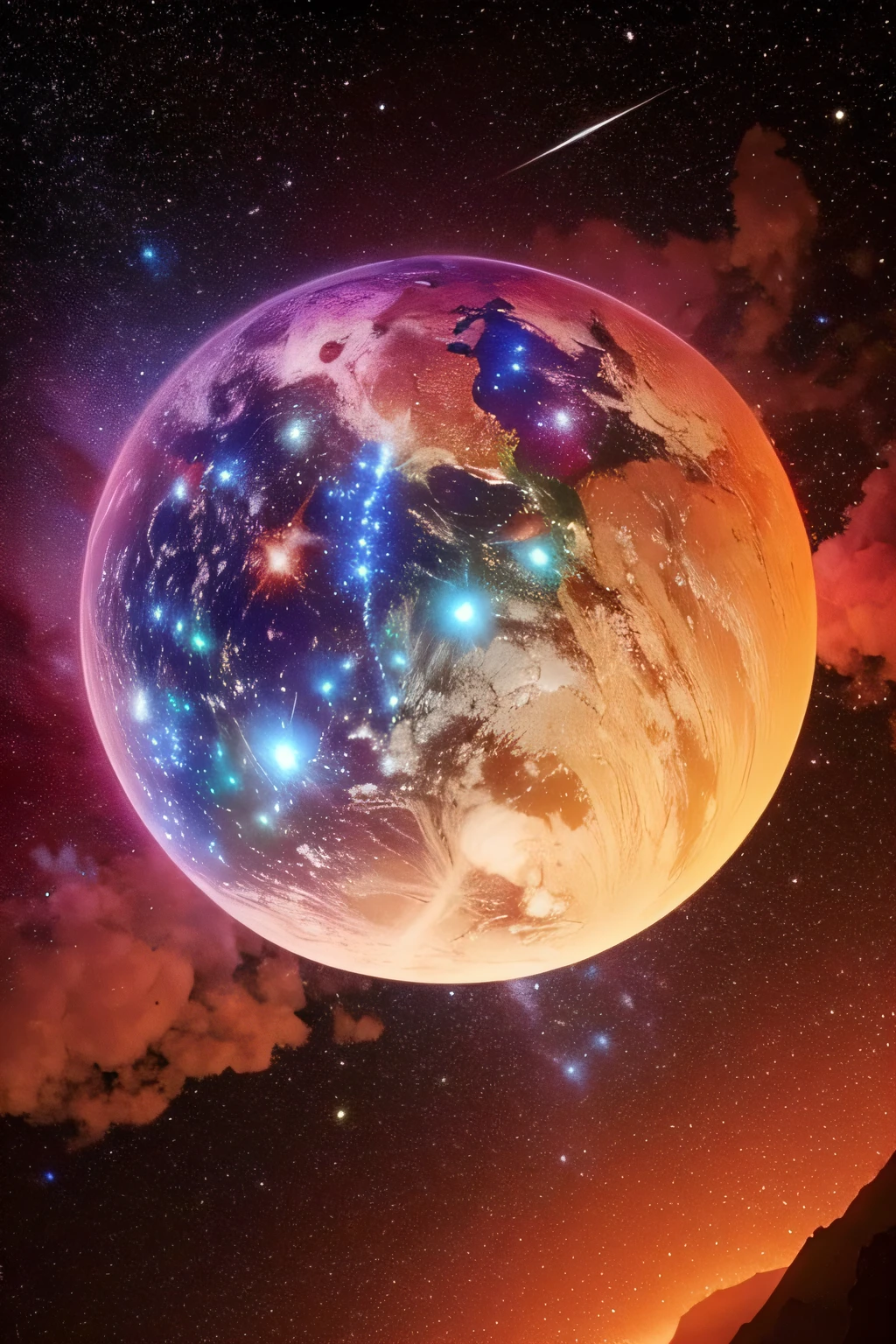 planeta, universo intenso, alta qualidade, muitas cores, raios, fogo, smoke billowing