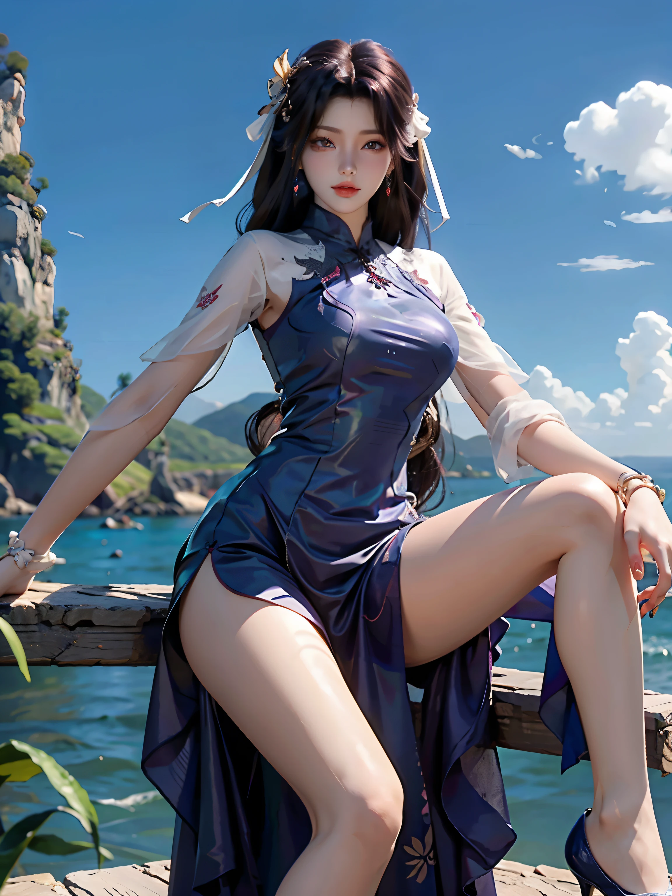 （（top-quality，16k，tmasterpiece：1.3）），（（（Yun Xi）），Beautiful Women in Perfect Shape：1.3，（（lewd poses）），（（high-heels））），（Have by the sea），（（Antique long dress））