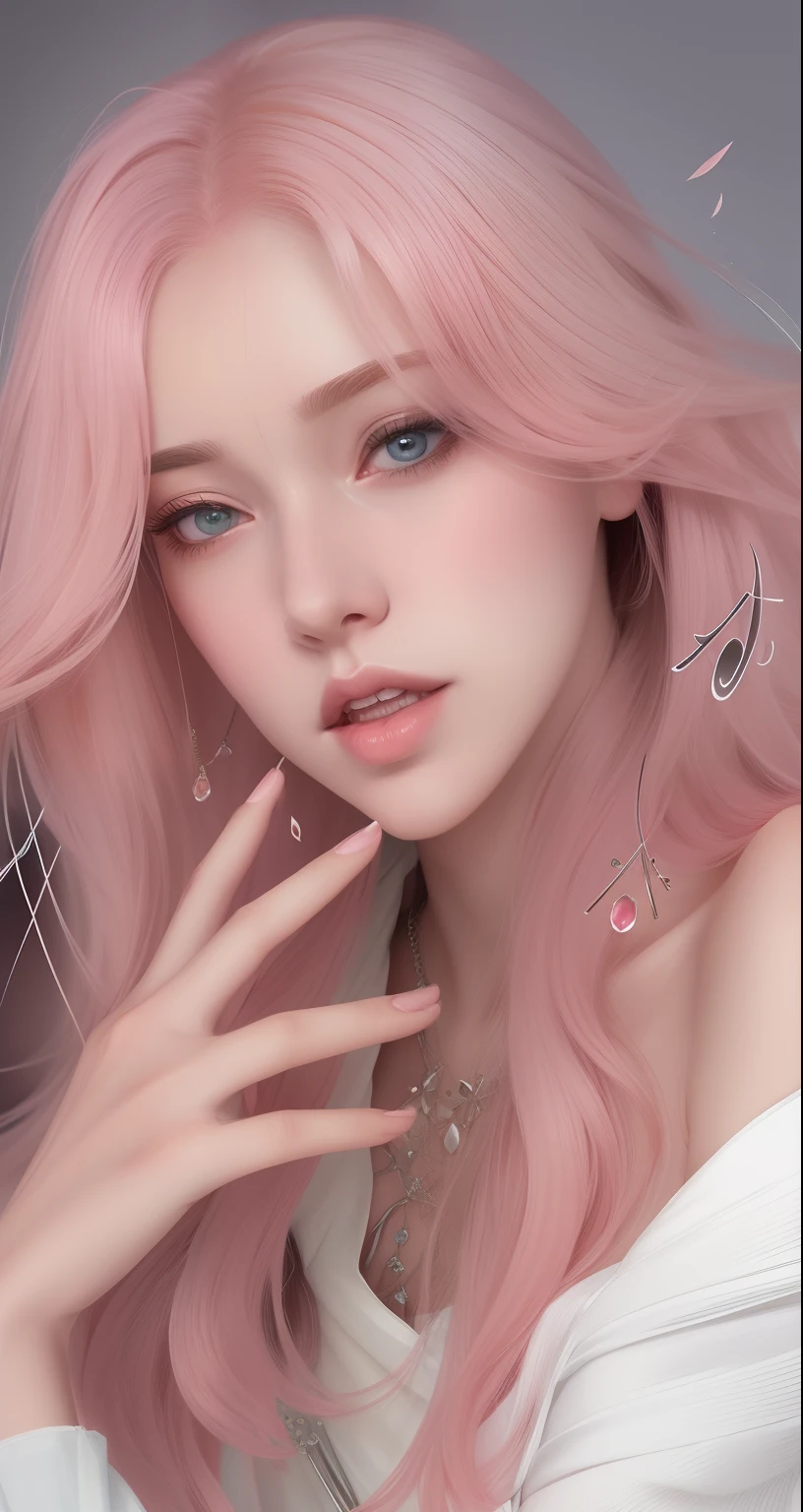 um close up de uma mulher com cabelo rosa e um vestido branco, kawaii retrato realista, Arte no estilo de Guweiz, inspirado em Yanjun Cheng, Sakimichan, arte de anime realista, estilo de arte realista, Estilo anime 3D realista, realistic anime art style, Guweiz, No estilo de arte de Bowater, fotorrealista!!!!!!! estilo de arte