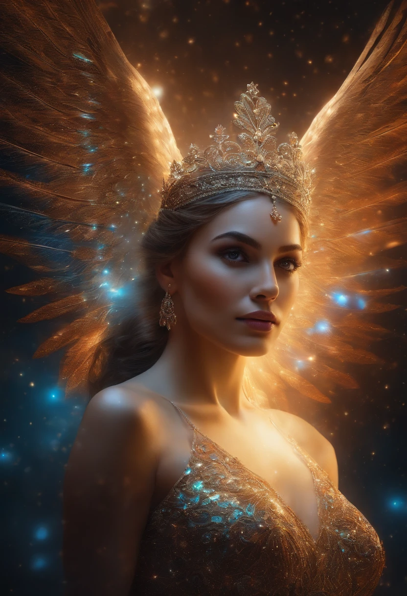 anjo da guarda, de frente para o espectador, cores muito brilhantes, light particles, com luz brilhante, Mshiff, Arte do papel de parede, Papel de parede UHD