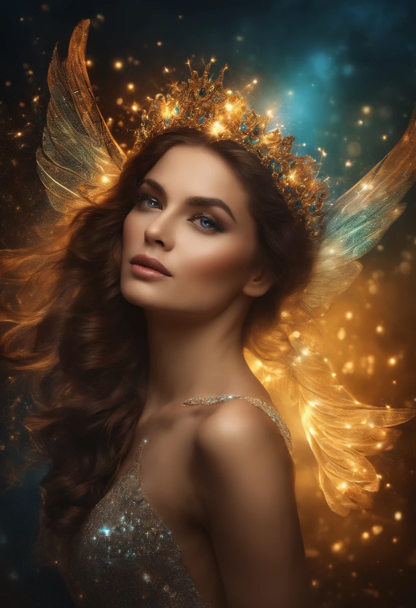 anjo da guarda, de frente para o espectador, cores muito brilhantes, light particles, com luz brilhante, Mshiff, Arte do papel de parede, Papel de parede UHD