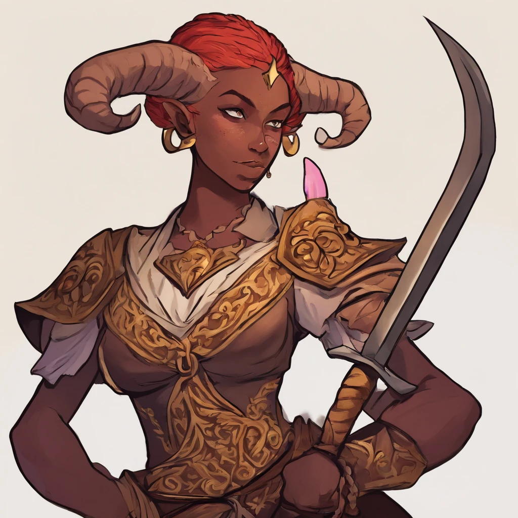 Tiefling de pele roxa, usando armadura, the colors are mostly silvery, segurando espada e escudo, master part, melhor qualidade