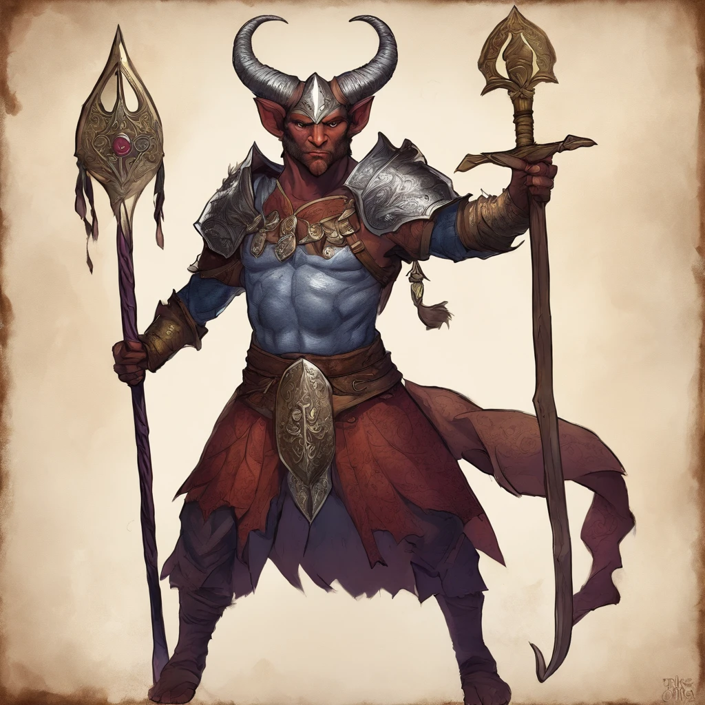 Tiefling de pele roxa, usando armadura, the colors are mostly silvery, segurando espada e escudo, master part, melhor qualidade