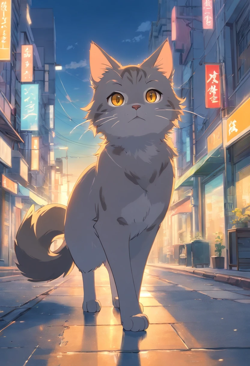 Limited, ash-grey cat, howling, golden eyes, best quality, masterpiece