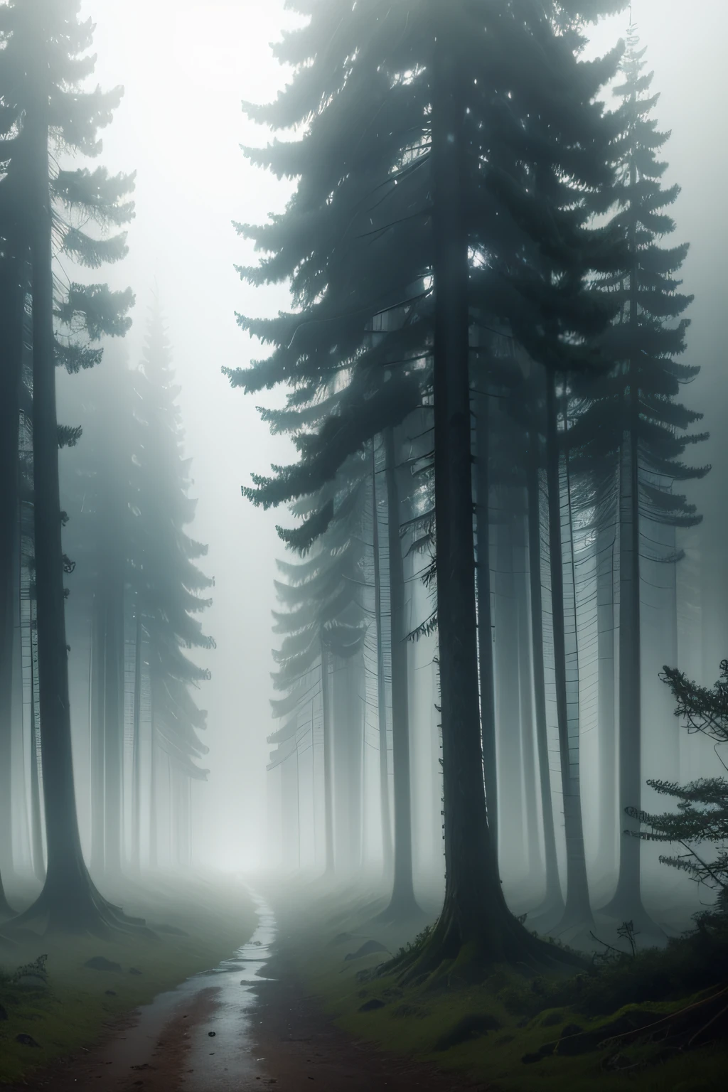 In an unknown world, a gloomy, humid and very strange thick forest. A thick fog partly obscures the ground. It's scary and disturbing