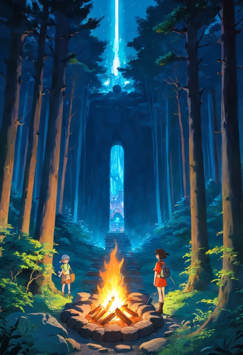 Negative Gate, final fantasy, in the forest, camping, night, campfire , best quality, masterpiece