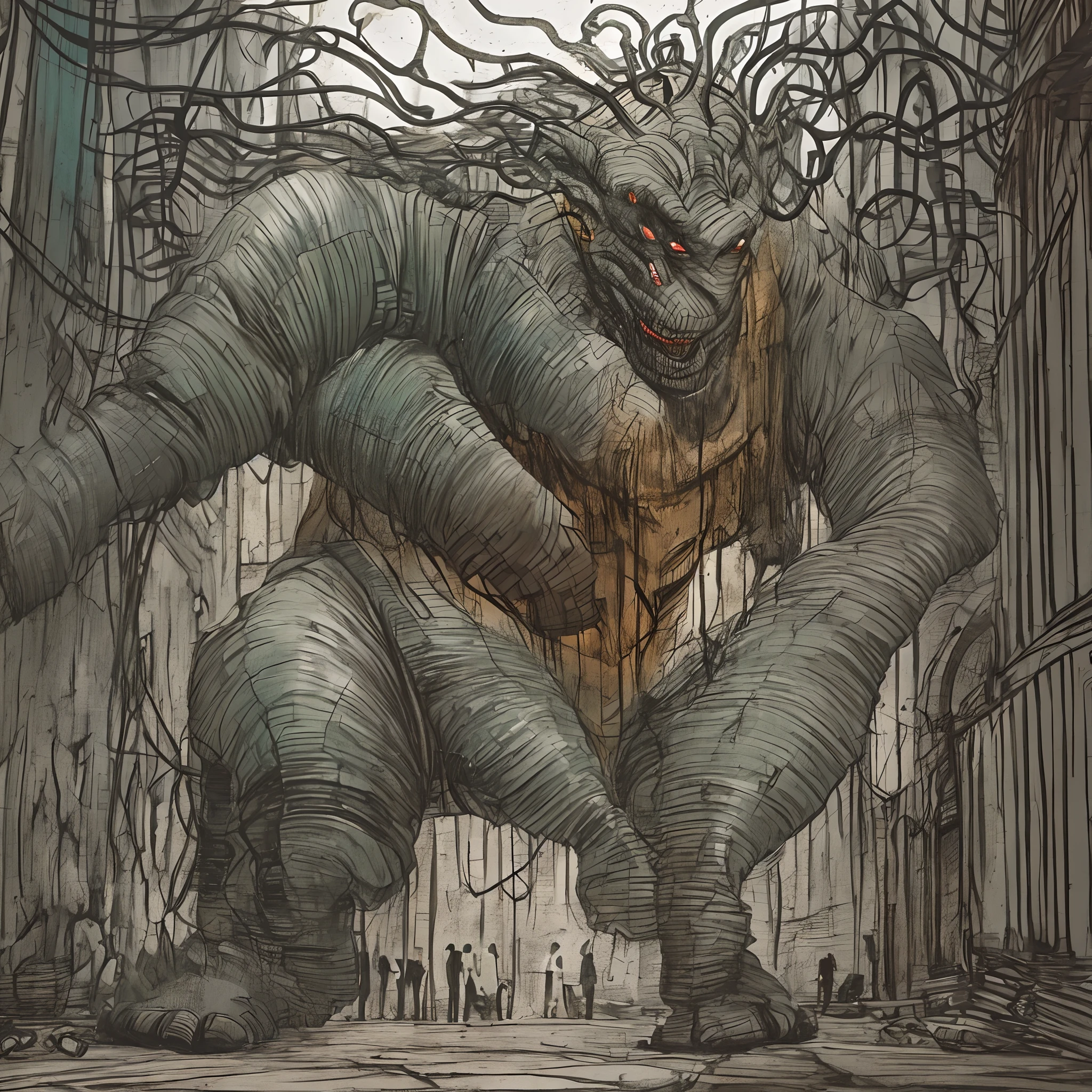 ungry monster in street. Photorealistic style --auto --s2