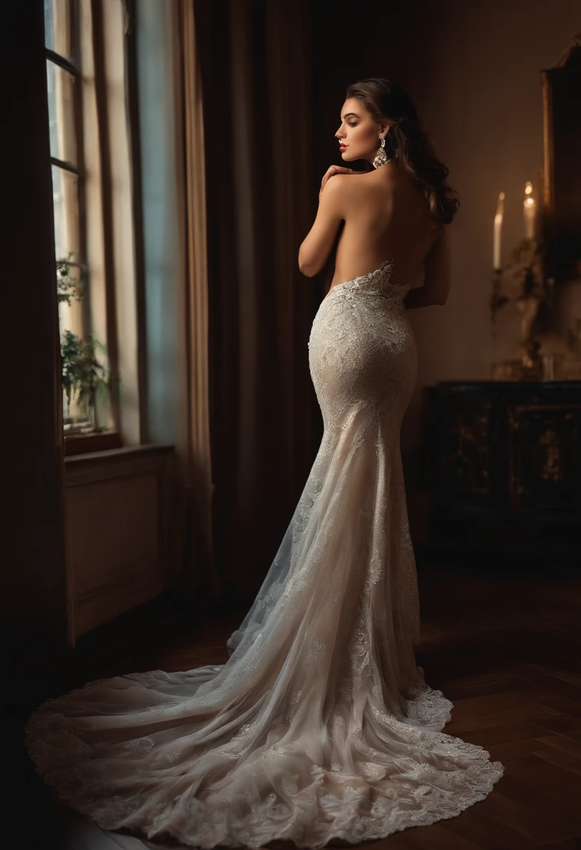 very (Seductive:1,9) A dress with a faint curve of the body, selfee,thigh,extremely high quality RAW photograph,