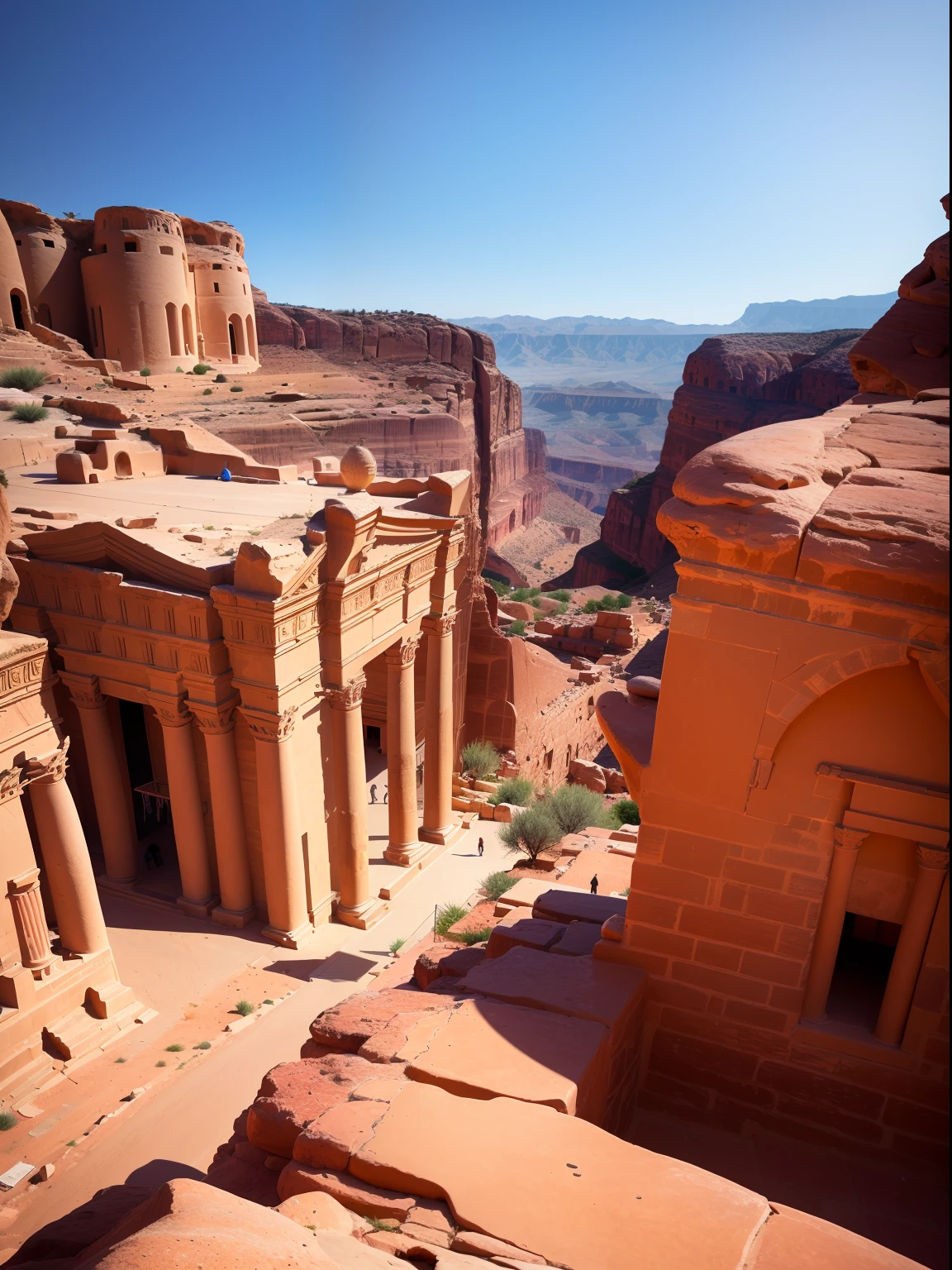 Petra, Jordan, realistic, beautiful sunset, afternoon, tourist, masterpiece collection, best quality, clear blue sky