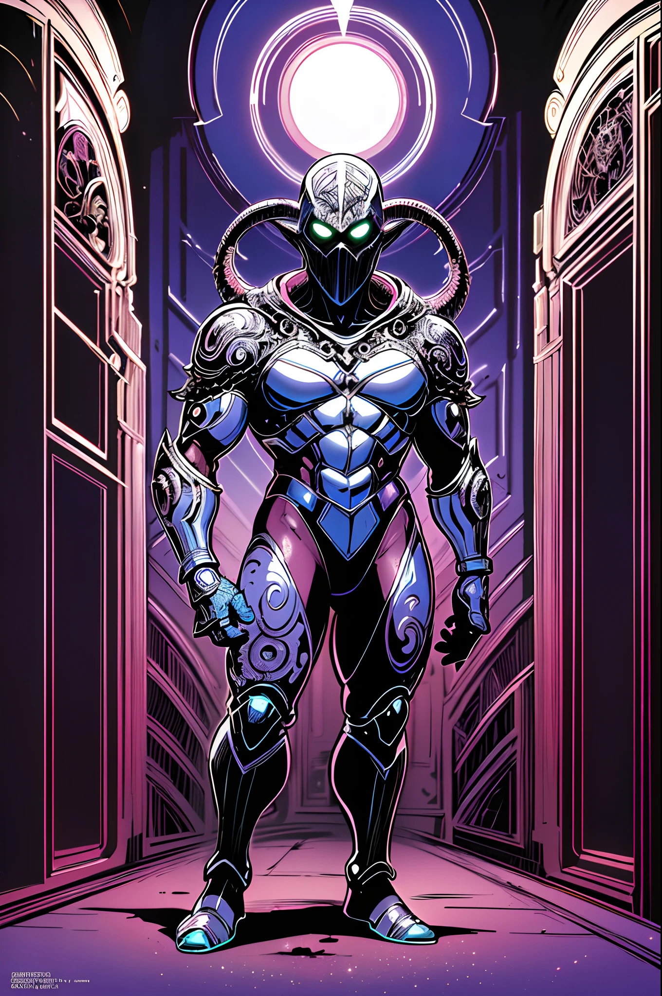 weird edgy superhero, standing, solo, full body, dark, mysterious, surreal, powerful, dramatic lighting, intense colors, comic book style, 60s,methurlant intricate surreal gritty atmospheric cinematic stylized contrast comic eerie cybernetic futuristic, bizzare, eldritch, strang, occult, psychedelyc, surreal, terror,