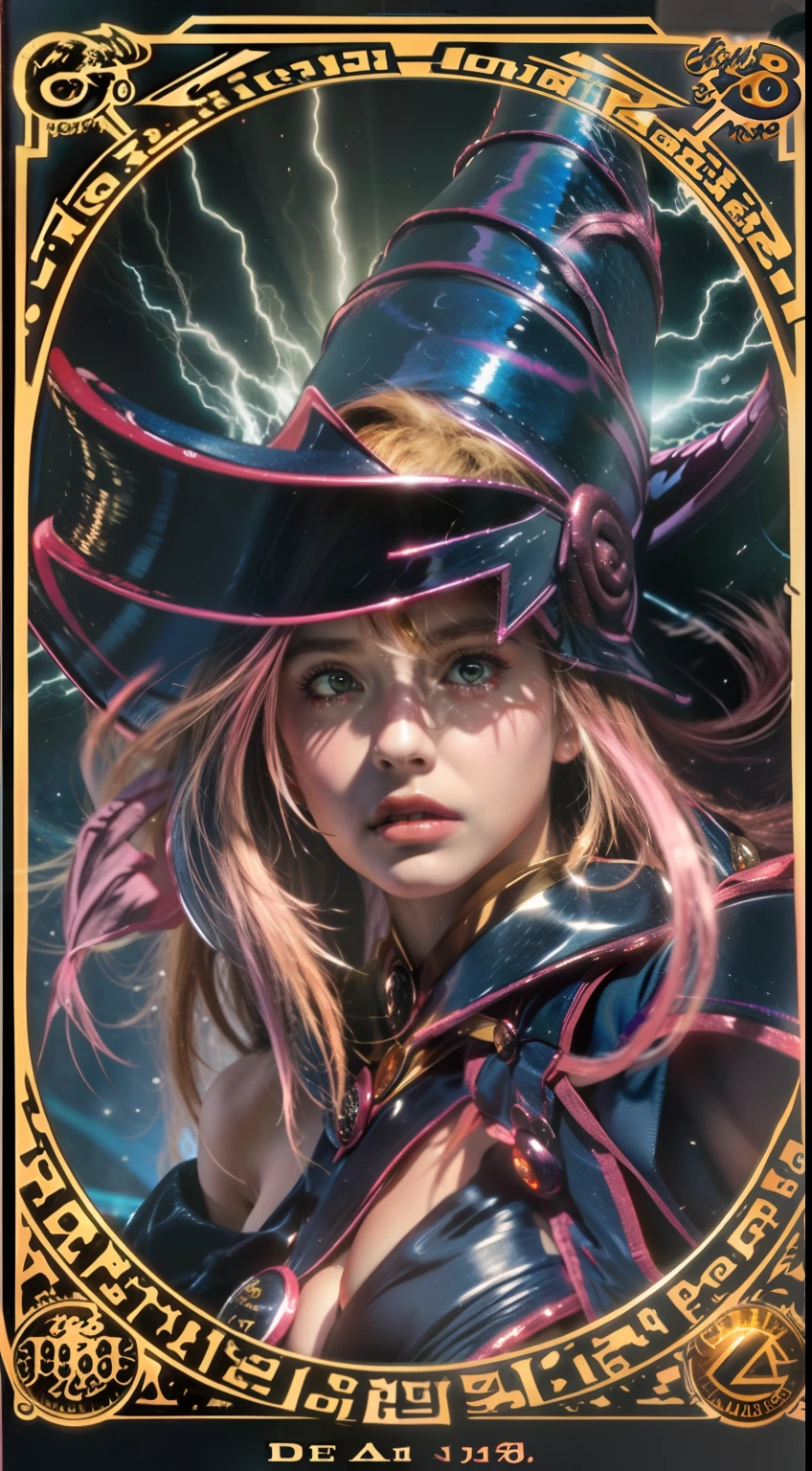 Dark magician girl:1 cara hermosa, Horror de Eldritch, Demonio de fuego fe******, cuerpo completo, Pintura a todo color, grandes ojos reflectantes, Obra maestra, Cara perfecta, Buen cuerpo, Cara hiper detallada, Cara perfecta, Cara perfecta, Central folding poster girl, Por Bernie Wrightson y Christos Achilleos y Thomas Cook; 64k. Dark magician girl