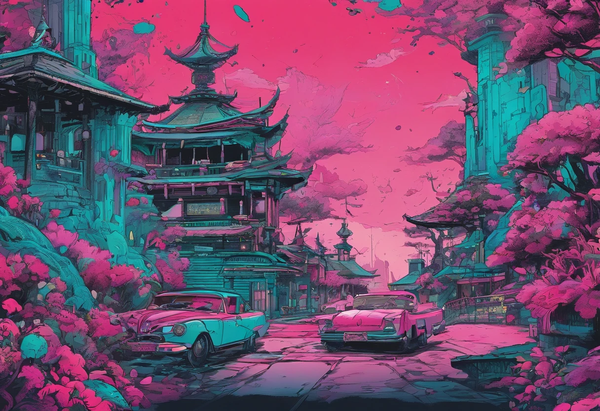 Aqua Protection, colors are black neon teal and splashes of pink, paint splattered, eyeball, best quality, masterpiece