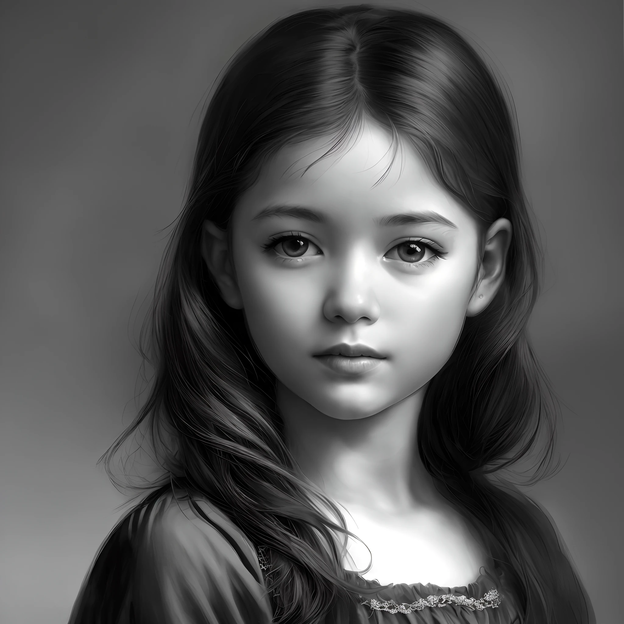 uma foto em preto e branco de uma jovem com cabelo comprido, pintura realista da bonito, painting digital adorable, pintura digital bonita, lindo pintura digital, digital pencil painting, Pintura Digital HD, retrato da meninaura digital realista, bela arte digital, retrato bonito da menina, Artetil em Artstation, arte digital muito bonita, menina do retrato,digital muito realista, retrato muito bonito