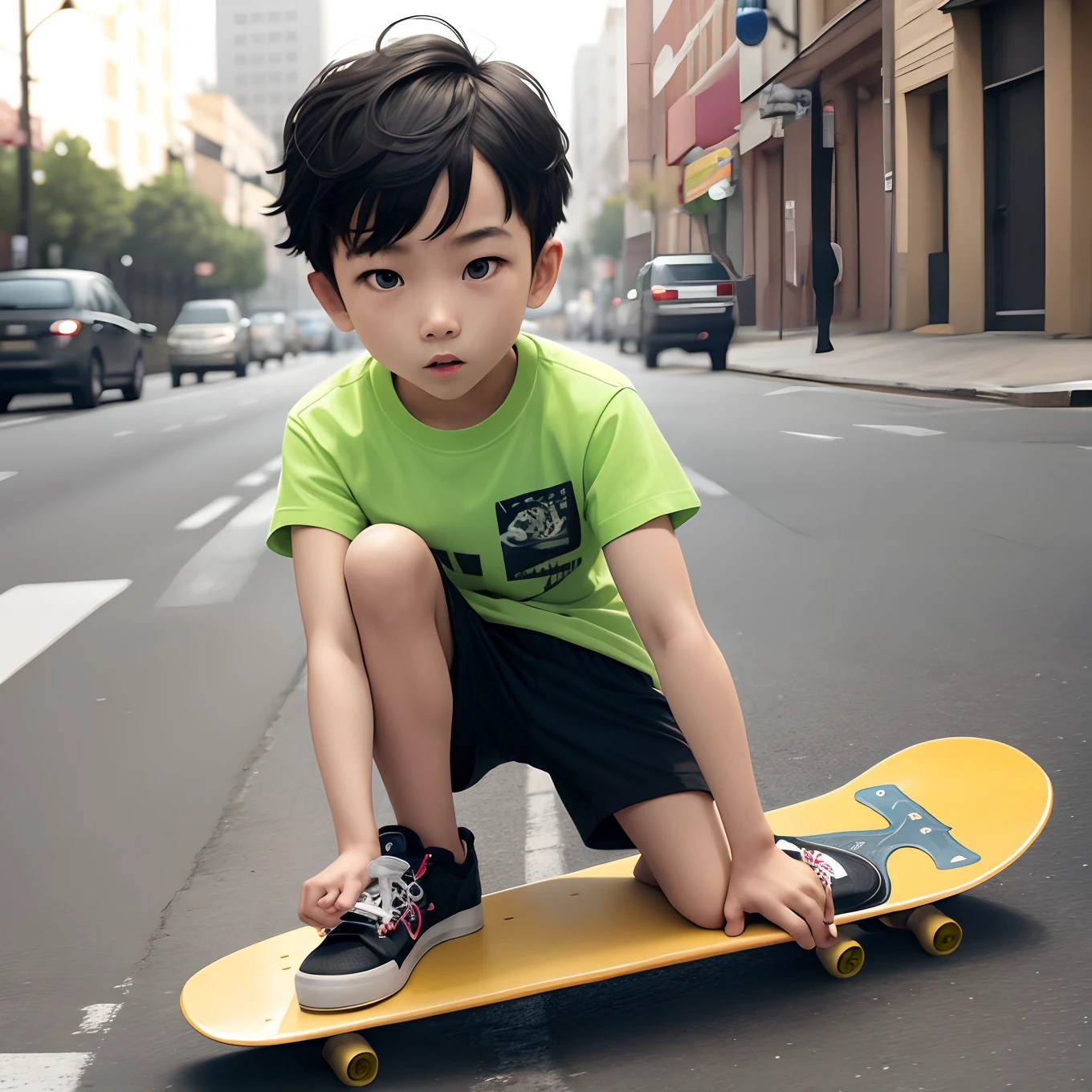 Young boy in underwear on skateboard