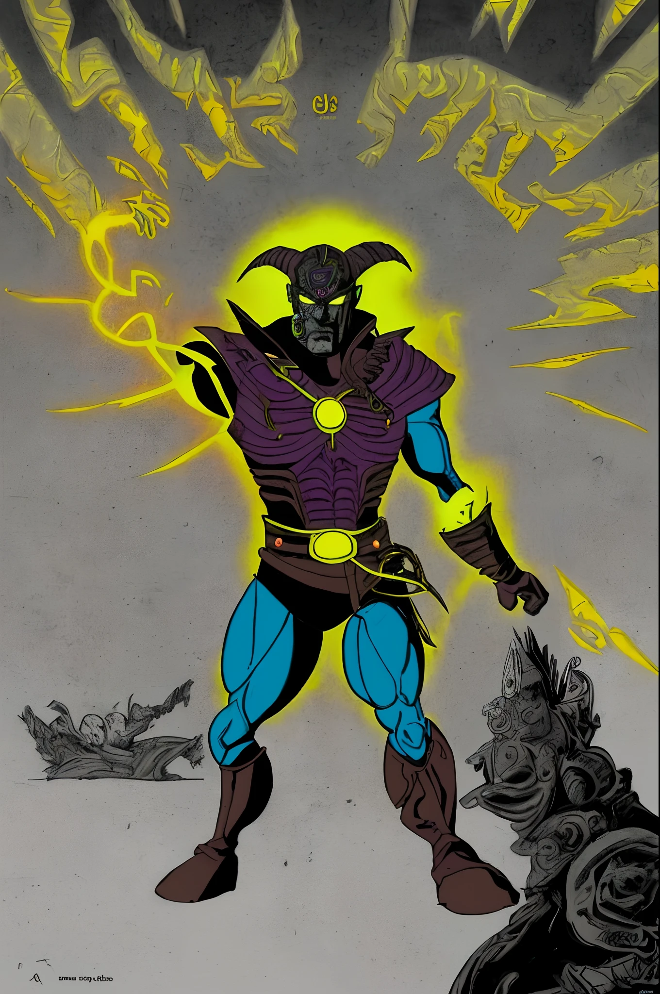weird edgy superhero, standing, solo, full body, dark, mysterious, surreal, powerful, dramatic lighting, intense colors, comic book style, 60s,methurlant intricate surreal gritty atmospheric cinematic stylized contrast comic eerie cybernetic futuristic, bizzare, eldritch, strang, occult, psychedelyc, surreal, terror,