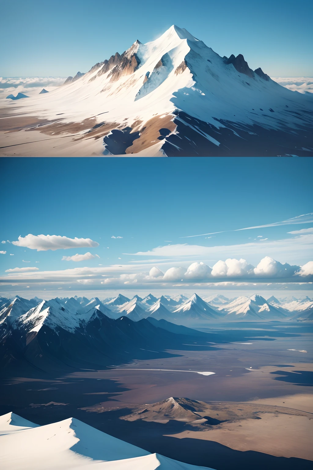 large plain with mountains in the background of the image and a blue sky with white clouds