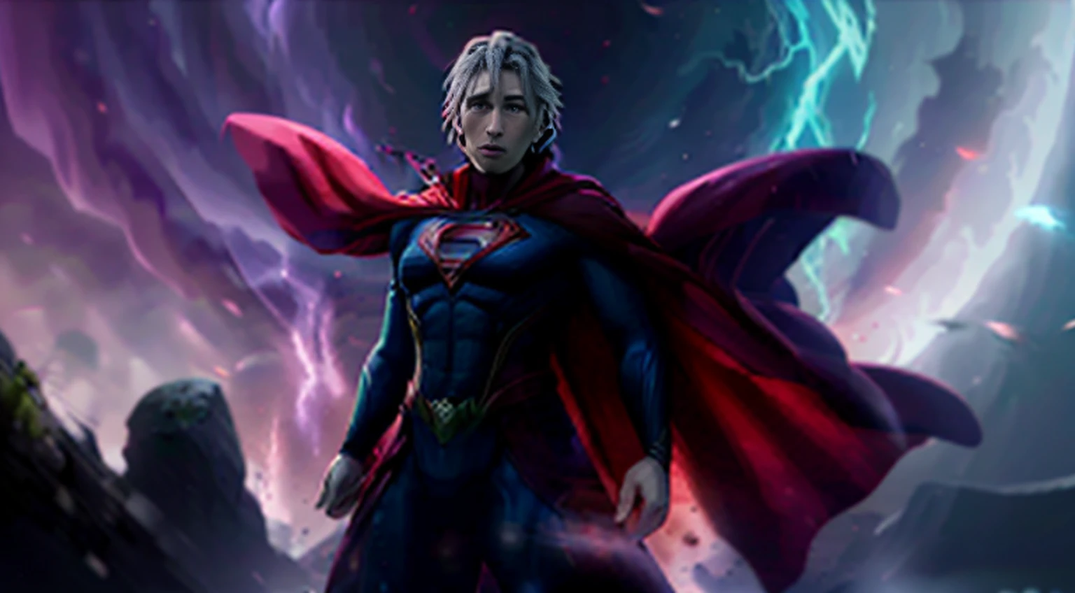 vivid magical mystical background.action-packed scene of a superhero who has the (((Poderoso anel brilhante))) do Lanterna Verde e a magia do furioso Doutor Estranho ((usando barba)) capa vermelha. The superhero must be in a mystical pose, conjuring a powerful spell with his ring and casting it at an enemy. anime fotorrealista de alto detalhe fine line art, octane render unreal engine 5 cinematic, Arte por James Lee, Jon McCoy e Mappa Studios