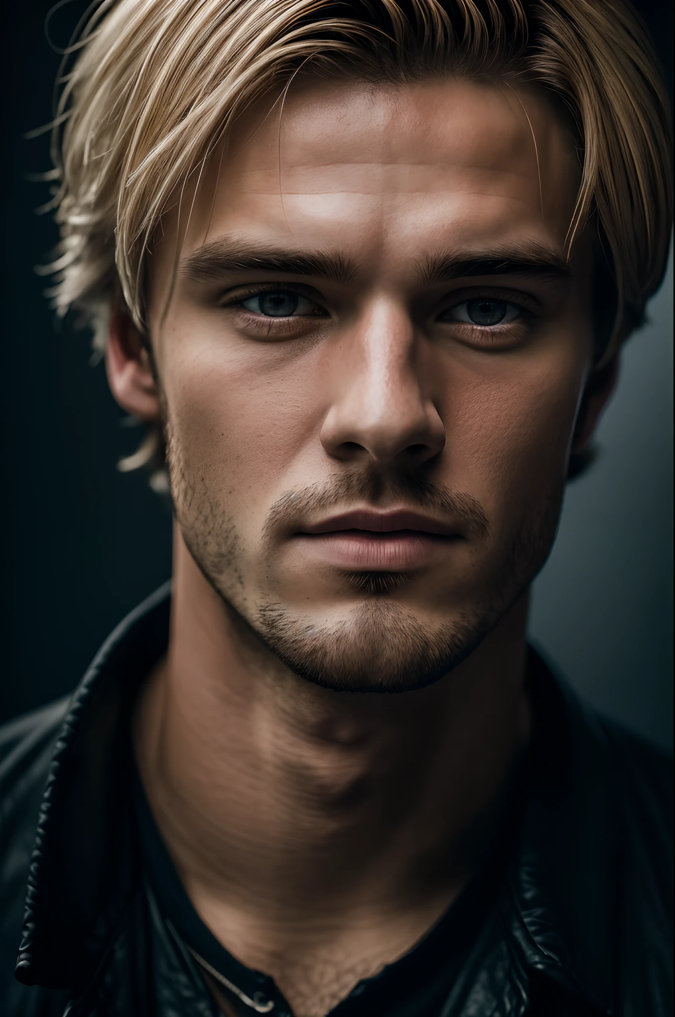 (close-up, editorial photograph of a 21 year old man), (highly detailed face:1.4) (smile:0.7) (background inside dark, moody, private study:1.3) ((Blonde man)), POV, by lee jeffries, nikon d850, film stock photograph ,4 kodak portra 400 ,camera f1.6 lens ,rich colors ,hyper realistic ,lifelike texture, dramatic lighting , cinestill 800,