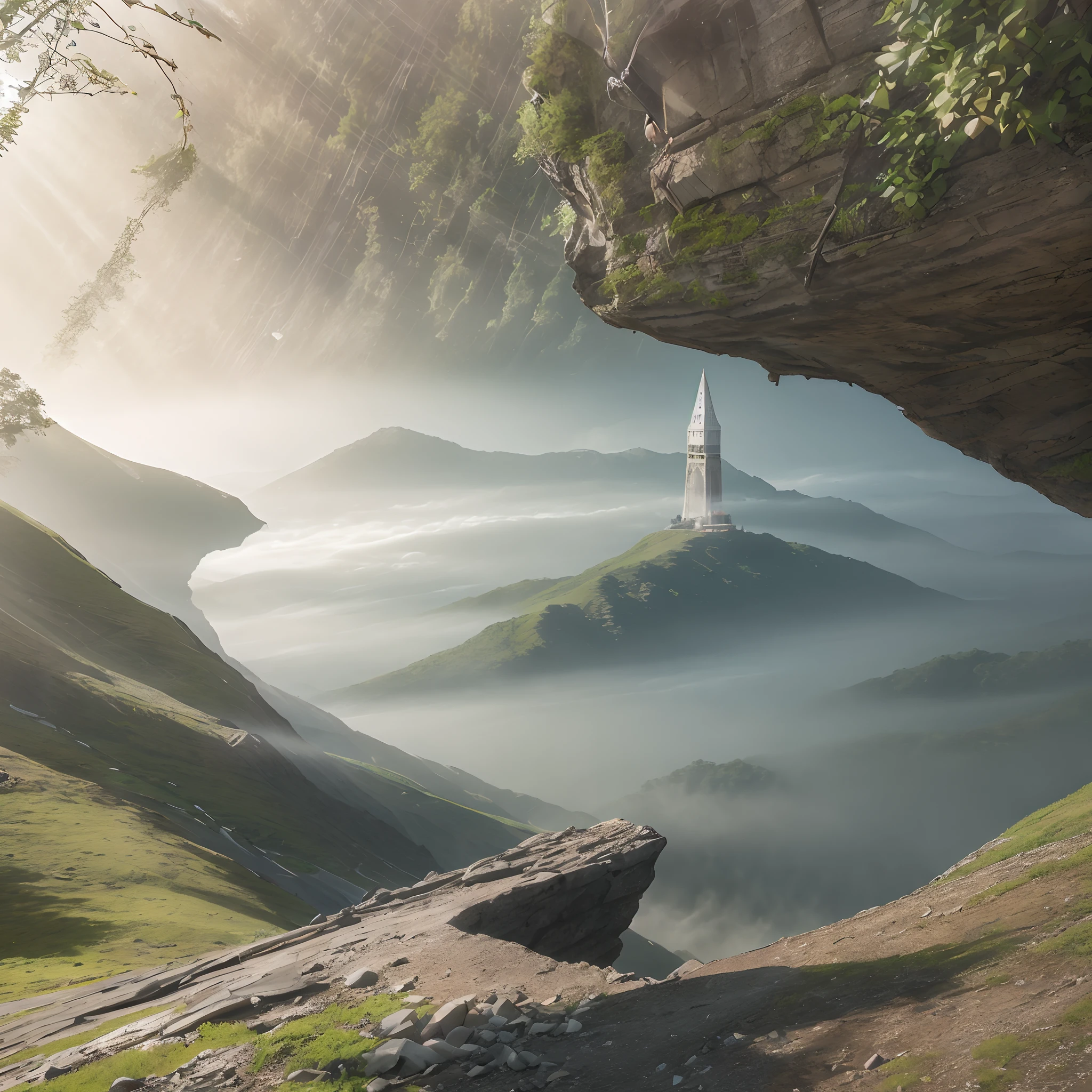 Light dappers ethereal over morning mist near a valley forged in dewdrops of crystal clear splendour