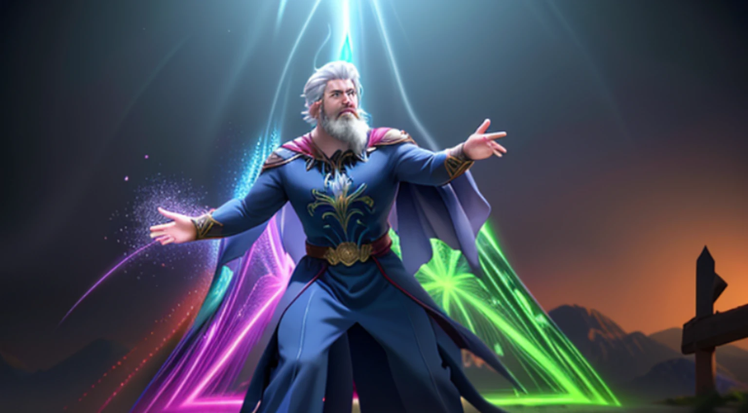 vivid magical mystical background.action-packed scene of a superhero who has the (((Poderoso anel brilhante))) do Lanterna Verde e a magia do furioso Doutor Estranho ((usando barba)) capa vermelha. The superhero must be in a mystical pose, conjuring a powerful spell with his ring and casting it at an enemy. anime fotorrealista de alto detalhe fine line art, octane render unreal engine 5 cinematic, Arte por James Lee, Jon McCoy e Mappa Studios