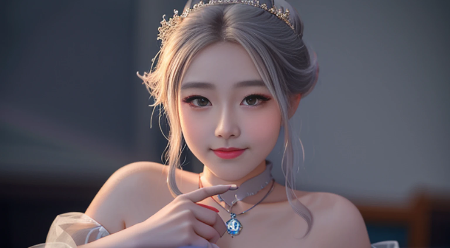 best quality, masterpiece, highres, 1girl,blush,(seductive smile:0.8),star-shaped pupils,china hanfu,hair ornament,necklace, jewelry,Beautiful face,upon_body, tyndall effect,photorealistic, dark studio, rim lighting, two tone lighting,(high detailed skin:1.2), 8k uhd, dslr, soft lighting, high quality, volumetric lighting, candid, Photograph, high resolution, 4k, 8k, Bokeh