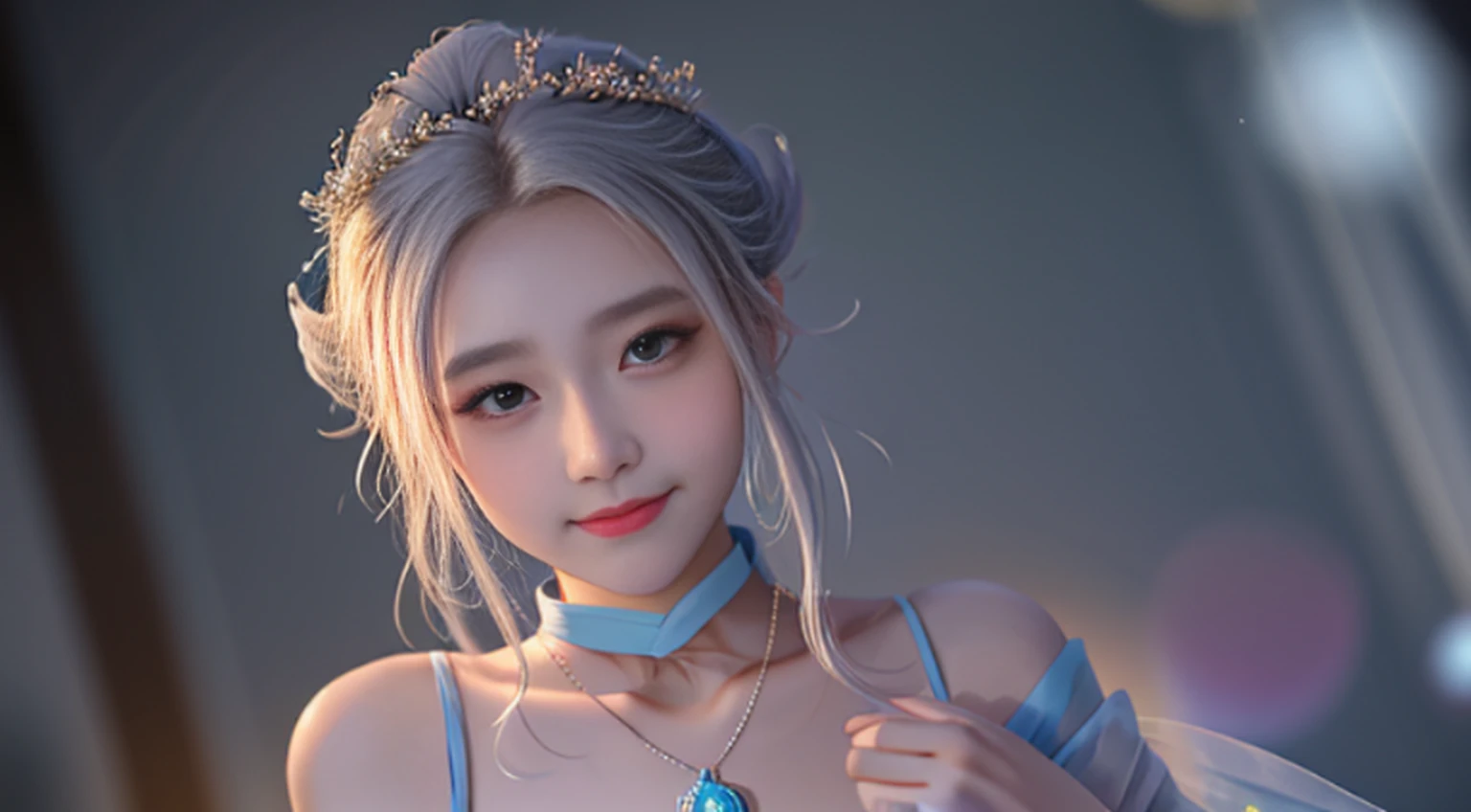 best quality, masterpiece, highres, 1girl,blush,(seductive smile:0.8),star-shaped pupils,china hanfu,hair ornament,necklace, jewelry,Beautiful face,upon_body, tyndall effect,photorealistic, dark studio, rim lighting, two tone lighting,(high detailed skin:1.2), 8k uhd, dslr, soft lighting, high quality, volumetric lighting, candid, Photograph, high resolution, 4k, 8k, Bokeh