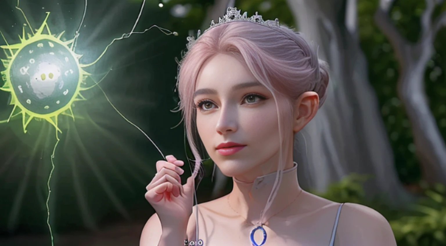 A woman in a light pink dress standing in a cherry forest, Artgerm, paisagem realista, Artgerm detalhado, olhos perfeitos, rosto perfeito, Ultra Detalhado, tiro de corpo inteiro, (Skindentation: 1.5), realista, realista, (obra-prima: 1.5), arte conceitual, detalhes intrincados, altamente detalhado, realista, octane rendering, 8K, motor irreal, dinamic pose, melhor qualidade, alta resolução, (rosto realista: 1.1), (hiper-realismo: 1.1) , ((full_body)), olhos perfeitos, (pele brilhante: 1.2), ((penteado))), ((perfect hands))), (fundo muito detalhado), ((dynamic background), ((lightning), (lightning), ((1girl)), Vestindo um manto, (((Manto de fluxo))), ((Olhos detalhados, Olhos de alta qualidade, Rosto de alta qualidade)), vestido rosa claro extremamente complexos, magical robes), casting lightning, eletricidade, spinning flame, radiation, spark, smoke, magia, (dramatic), epic, campo de batalha, profundidade de campo, bokeh, 4k, gotica, cinzas, particules.