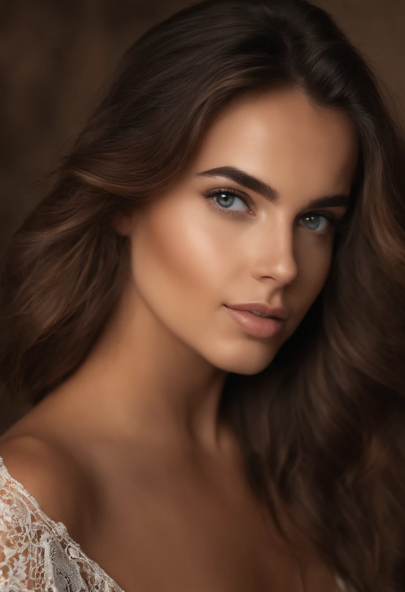 Femme arafed, fille sexy aux yeux bruns, Portrait, cheveux bruns et grands yeux, selfie of a young woman, Yeux de chambre, sans maquillage, maquillage naturel, looking straight at camera, Visage avec Artgram, Maquillage subtil, Superbe photo du corps entier, clivage, au centre commercial