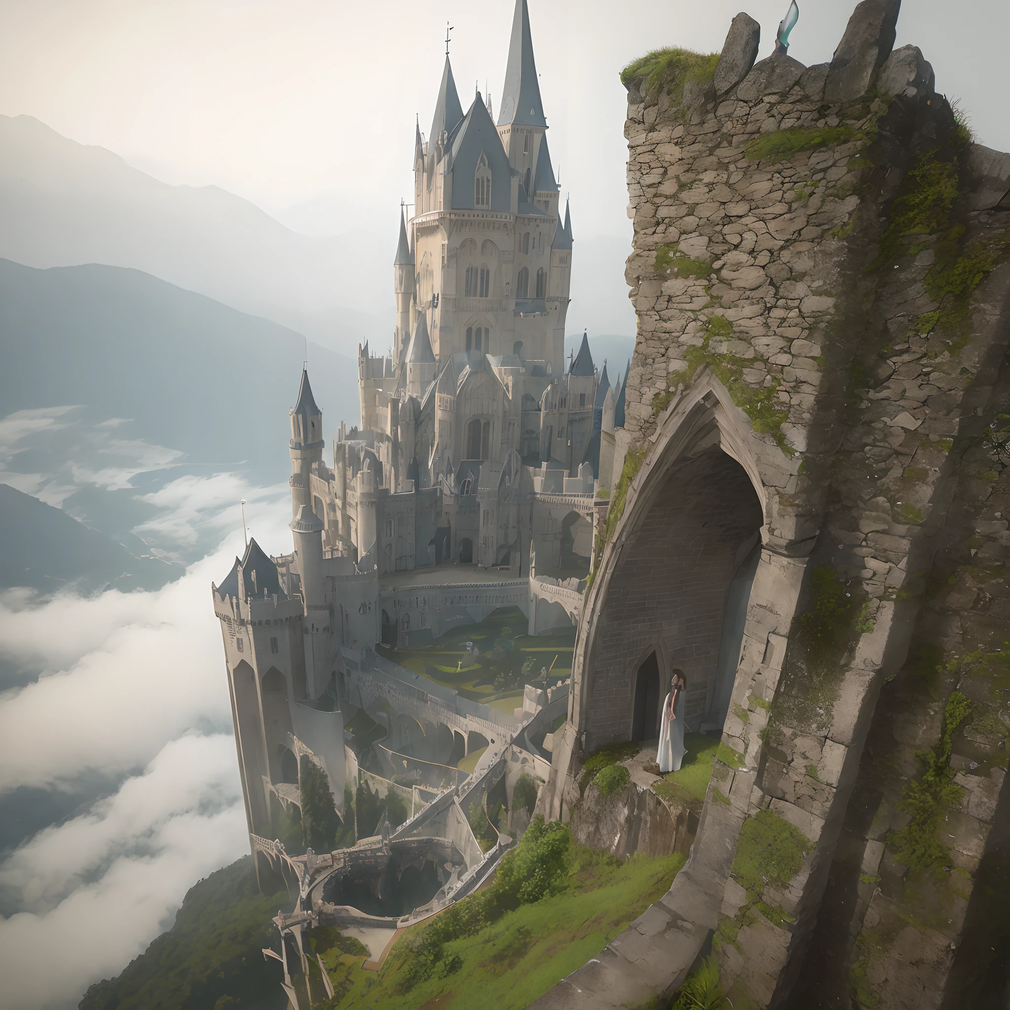 Morning light dappers ethereal over a well maintained castle near a valley forged in dewdrops of crystal clear splendour. The castle continues to herald her protection over her placid surroundings and fosters a calming aura of peace and serenity