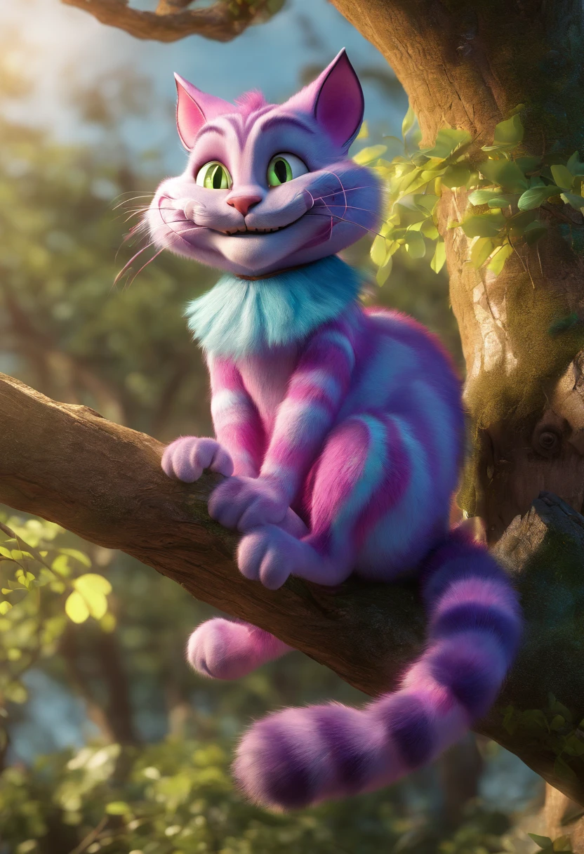 Cheshire Cat From Alice In Wonderland Perched On The Branch of a Tree