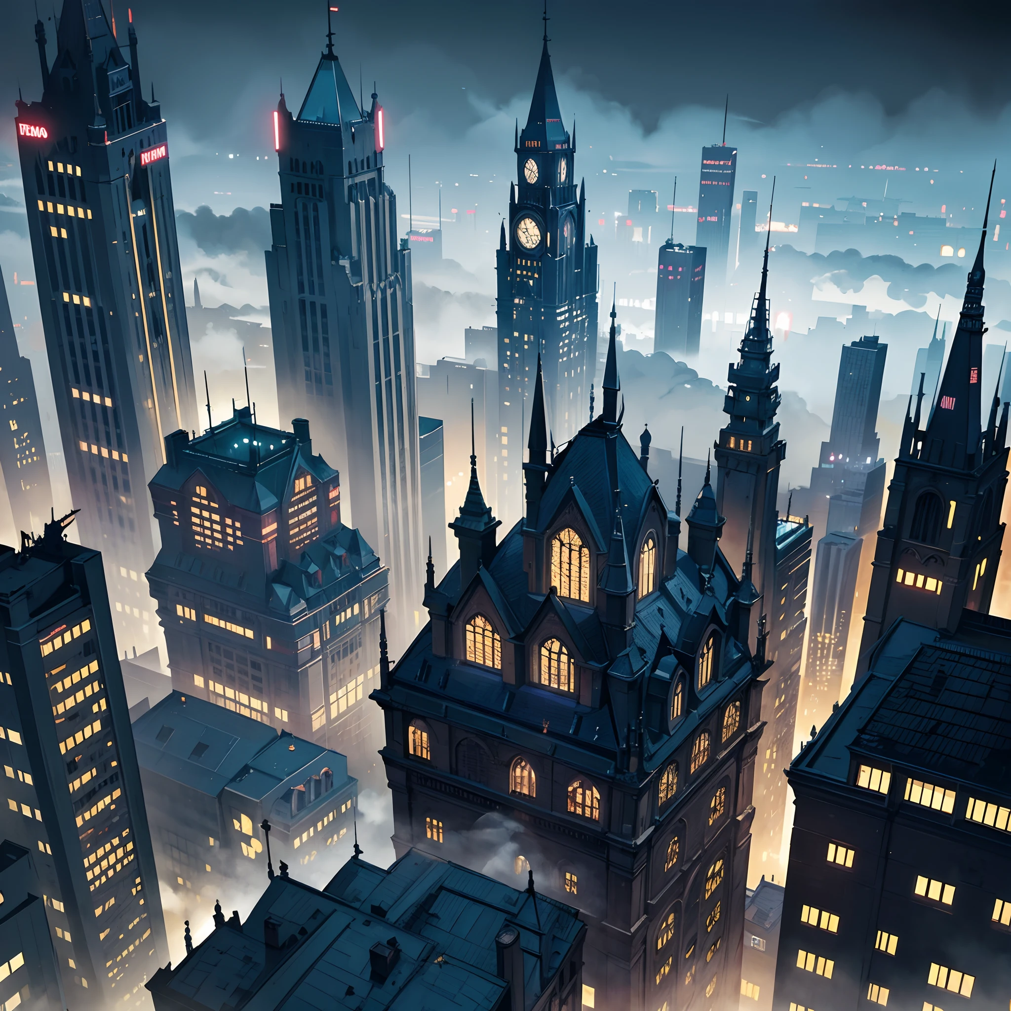 Batman City Gotham City with Batman Moon Various Bats City at Night with Smoke Gotham City Scenery Background Scenery with floor floor smoke various buildings