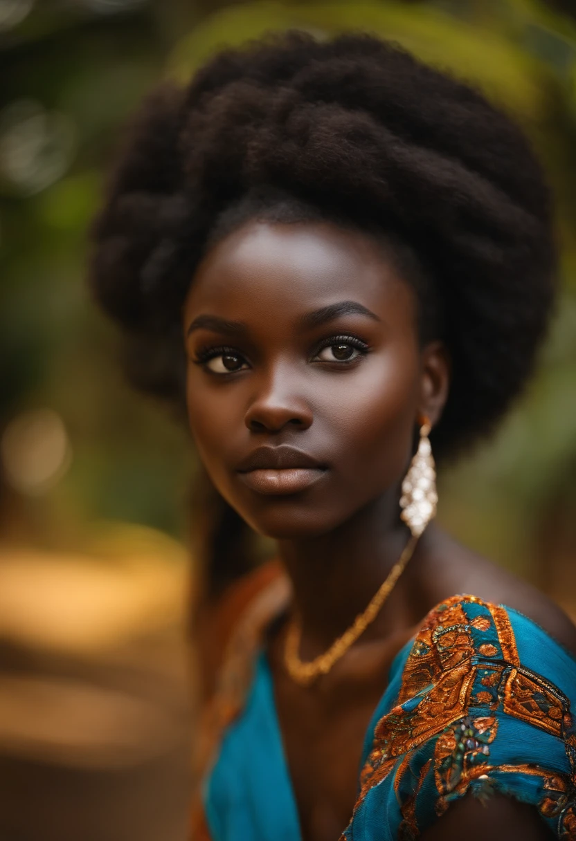 fille, africain, noir, Les yeux marron, cheveux longs, to 19 years ,porter une belle robe ,corps entier