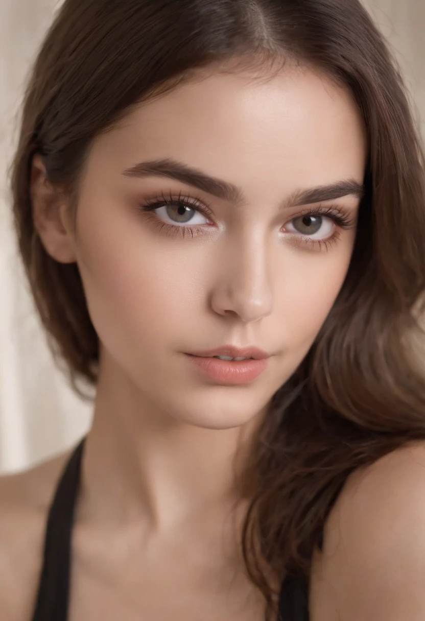 Arafed Mujer sin camiseta Chica sexy con ojos marrones, Retrato Sophie Mudd, cabello rubio y ojos grandes, Selfie de una mujer joven, Ojos en el dormitorio, Violeta Myers, ohne Maquillaje, Maquillaje natural, staring directly into camera, Cara con Artgram, dezentes Maquillaje, Impresionante foto de cuerpo completo, en el dormitorio, Fission