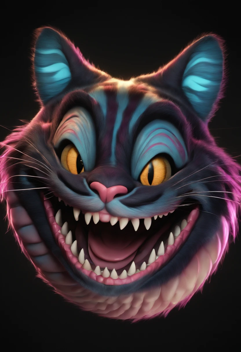 Cheshire cat from Alice in Wonderland smiling, floating on a black background, full body (created with generative AI