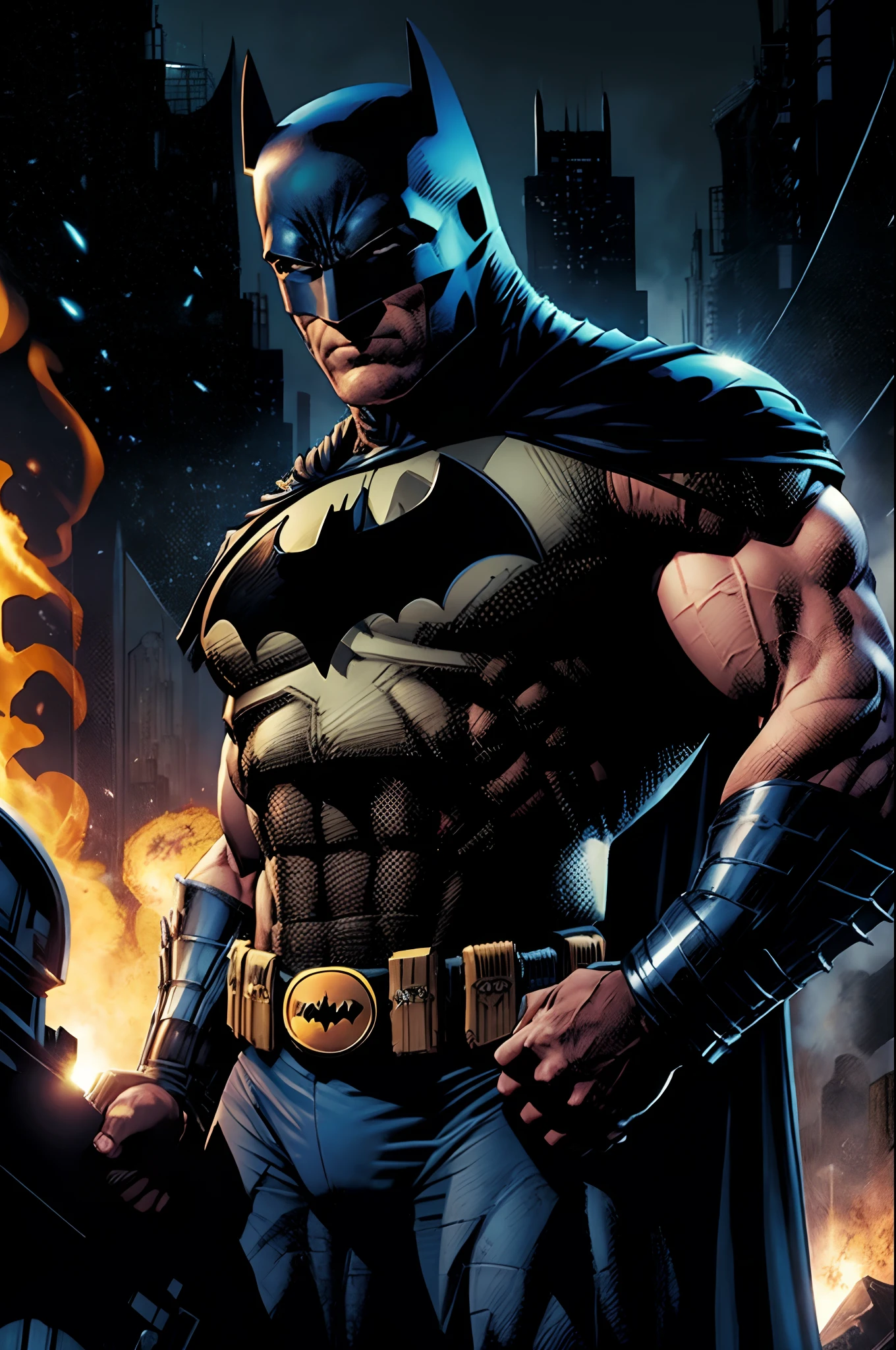 Batman lutando contra os soldados da Yakuza (Mafia do Japão), 64k, Cartoon, DC Comics, detailed, high definicion, ultra resolution, realistic, Fujifilm XT3, Dark ilumination, angry, darkness, ultra definicion, Dark City, action scene