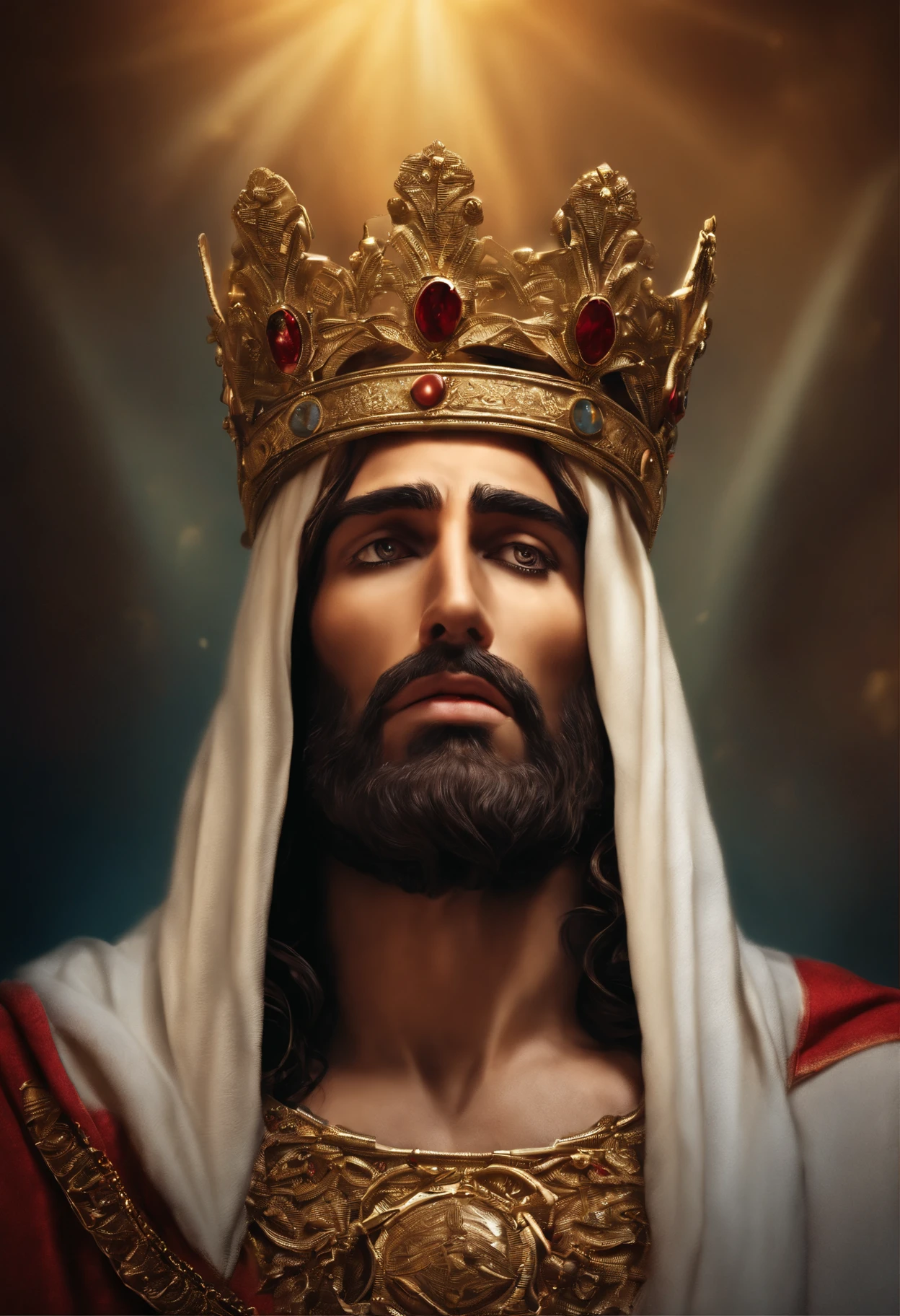 imagem no formato 16:9 with 2048x1024 resolution depicting a scene with Jesus Christ wearing a crown of thorns on his head. The image must be moving and convey the message of sacrifice and redemption. Make sure the expression on Jesus' face reflects compassion and love."