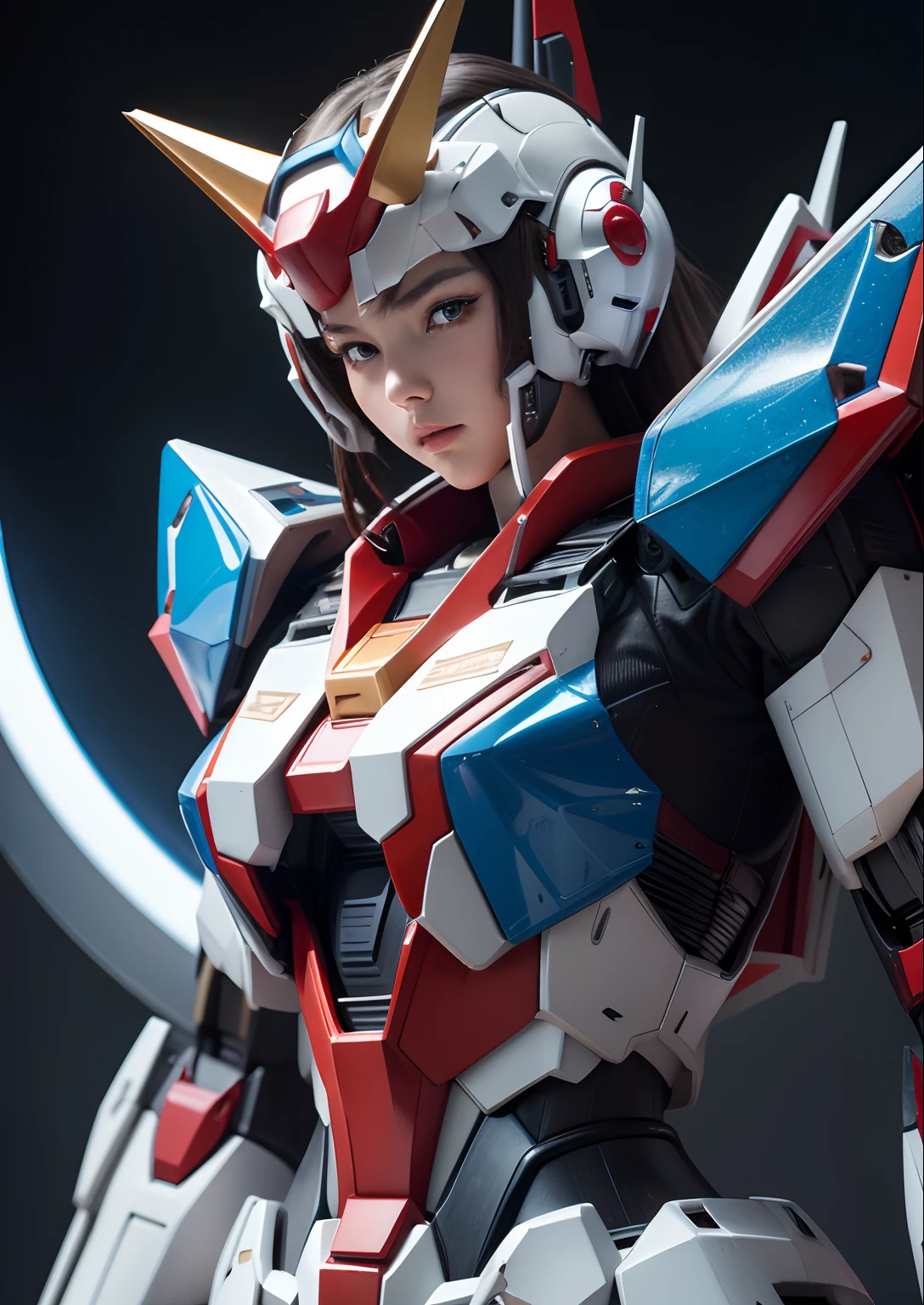 Textured skin, Super Detail, high details, High quality, Best Quality, hight resolution, 1080p, Gorgeous beauty、Girl with Beautiful Mecha Body,(Gundam) Girl with robot body,She wears a futuristic Gundam mecha