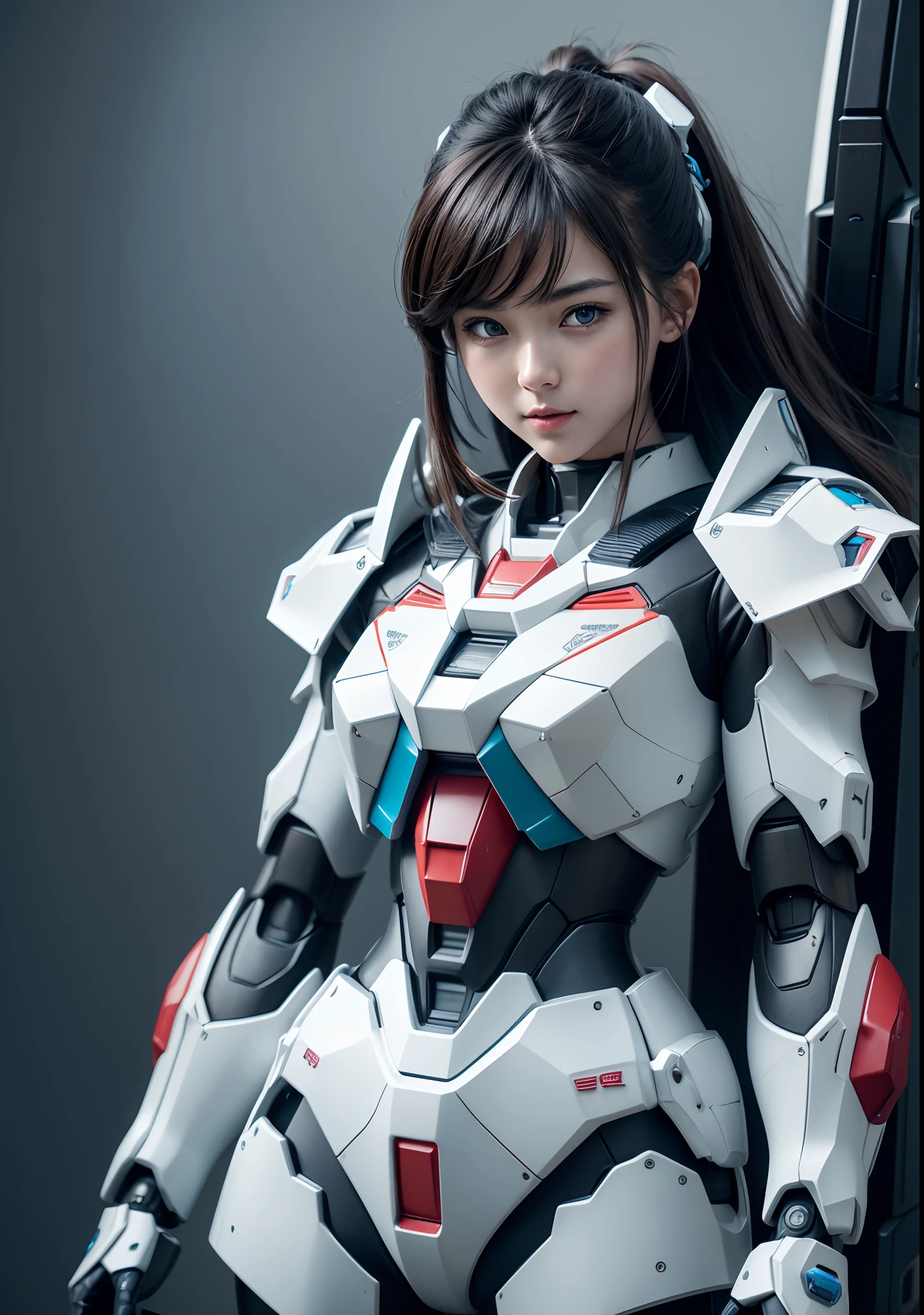 Textured skin, Super detail, High details, High quality, Best quality, A high resolution, 1080p, Gorgeous beauty、A girl with a beautiful mech body,(gundam) Girl with robot body,She wears a futuristic Gundam mech