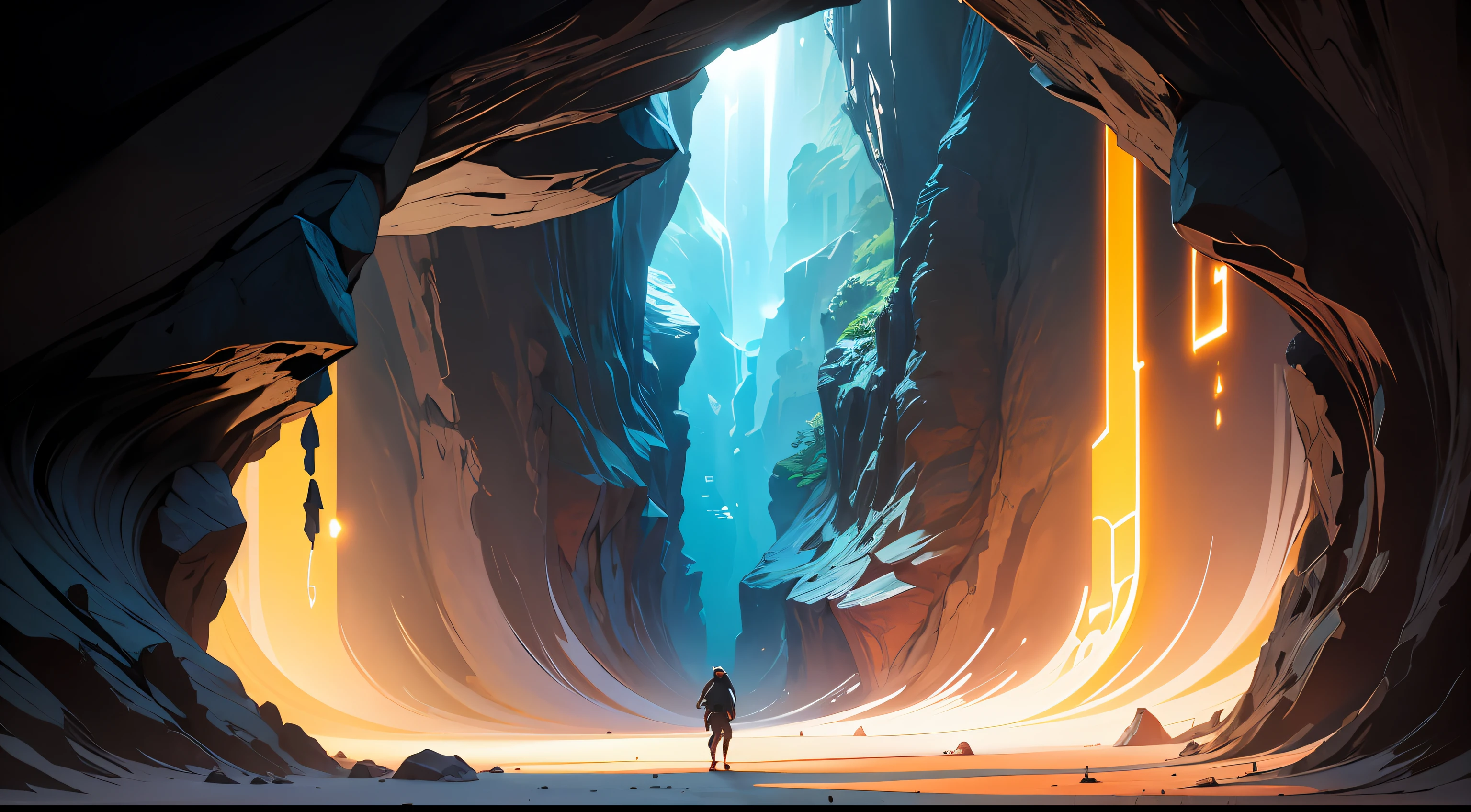 a comic of the concept of Plato's philosophy in the style of Hergé, It shows a character exploring a cave and discovering abstract ideas in the form of vignettes. Temperatura de color vibrante, expresiones faciales expresivas, Clear lighting and adventurous atmosphere. --auto