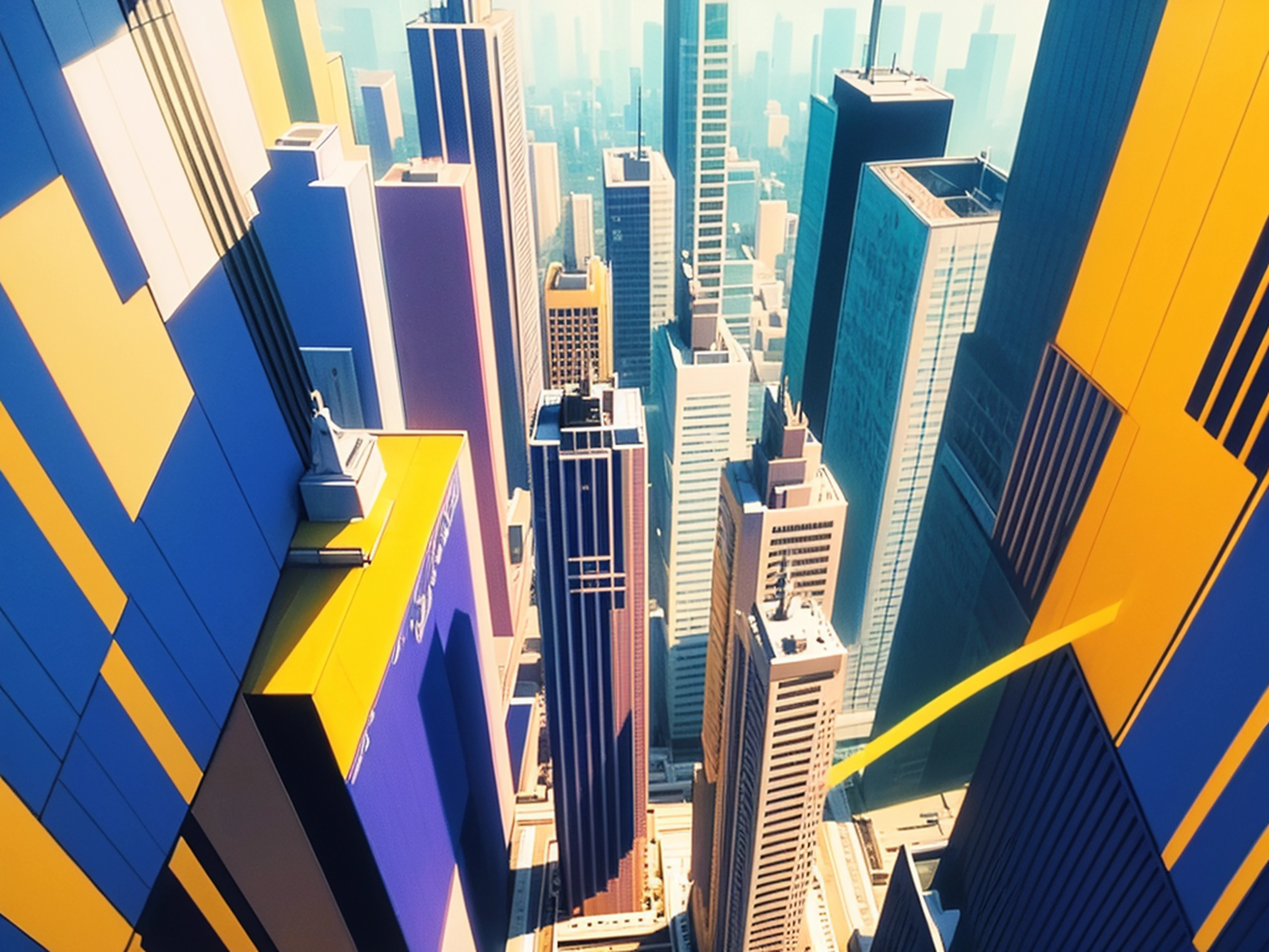 Imagem abstrata, cidade, Buildings, cores vibrantes, solid background, best quality, obra prima