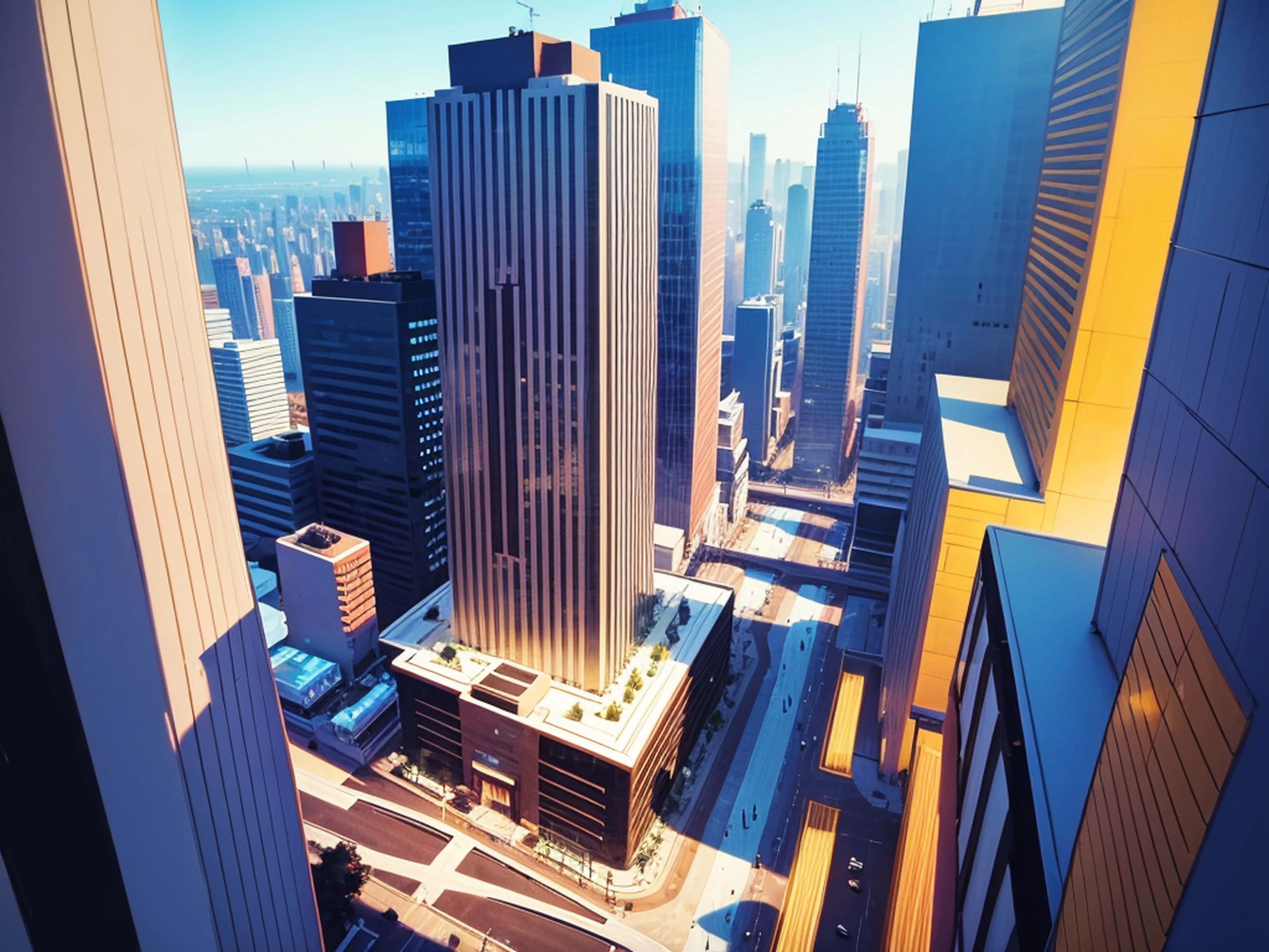 Imagem abstrata, cidade, Buildings, cores vibrantes, solid background, best quality, obra prima