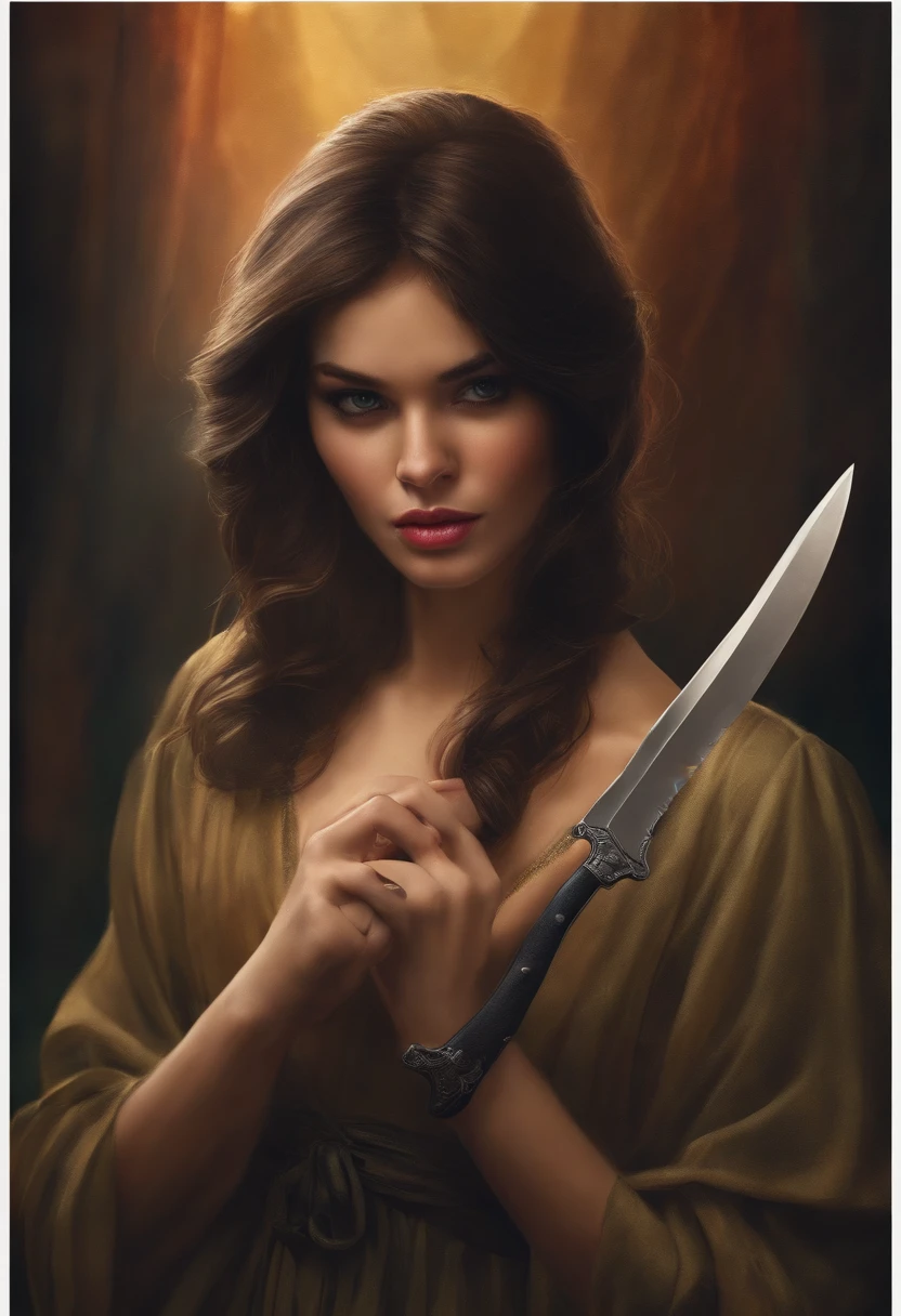 a girl holding a small knife, like she were defending herself from certain doom